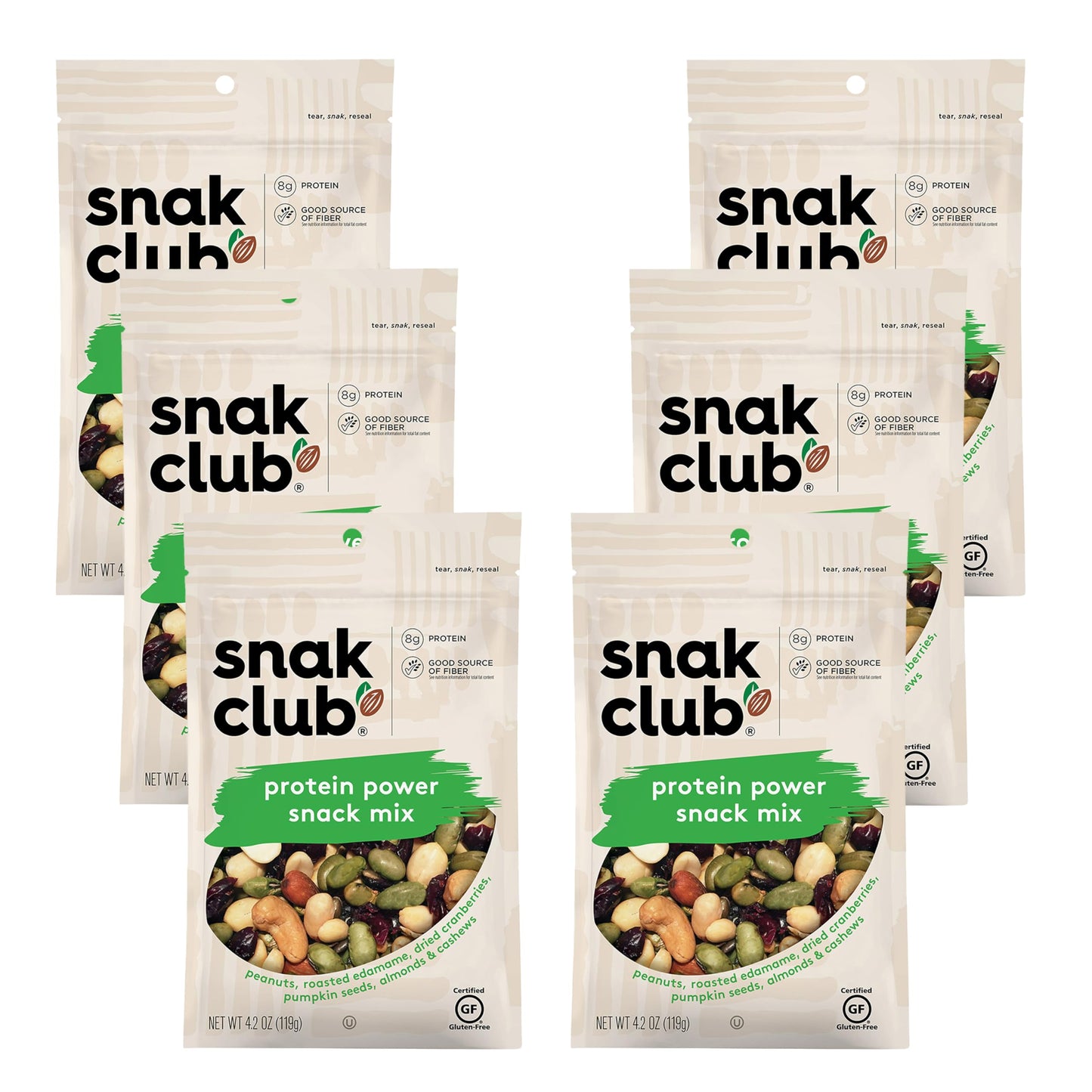 Snak Club Protein Power Snack Mix with Peanuts, Roasted Edamame, Dried Cranberries, Pumpkin Seeds, Almonds, and Cashews, Gluten-Free and Kosher Trail