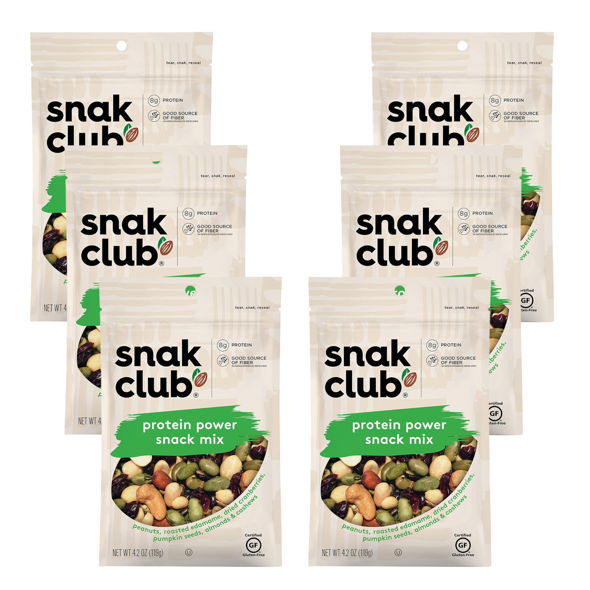 Snak Club Protein Power Snack Mix with Peanuts, Roasted Edamame, Dried Cranberries, Pumpkin Seeds, Almonds, and Cashews, Gluten-Free and Kosher Trail