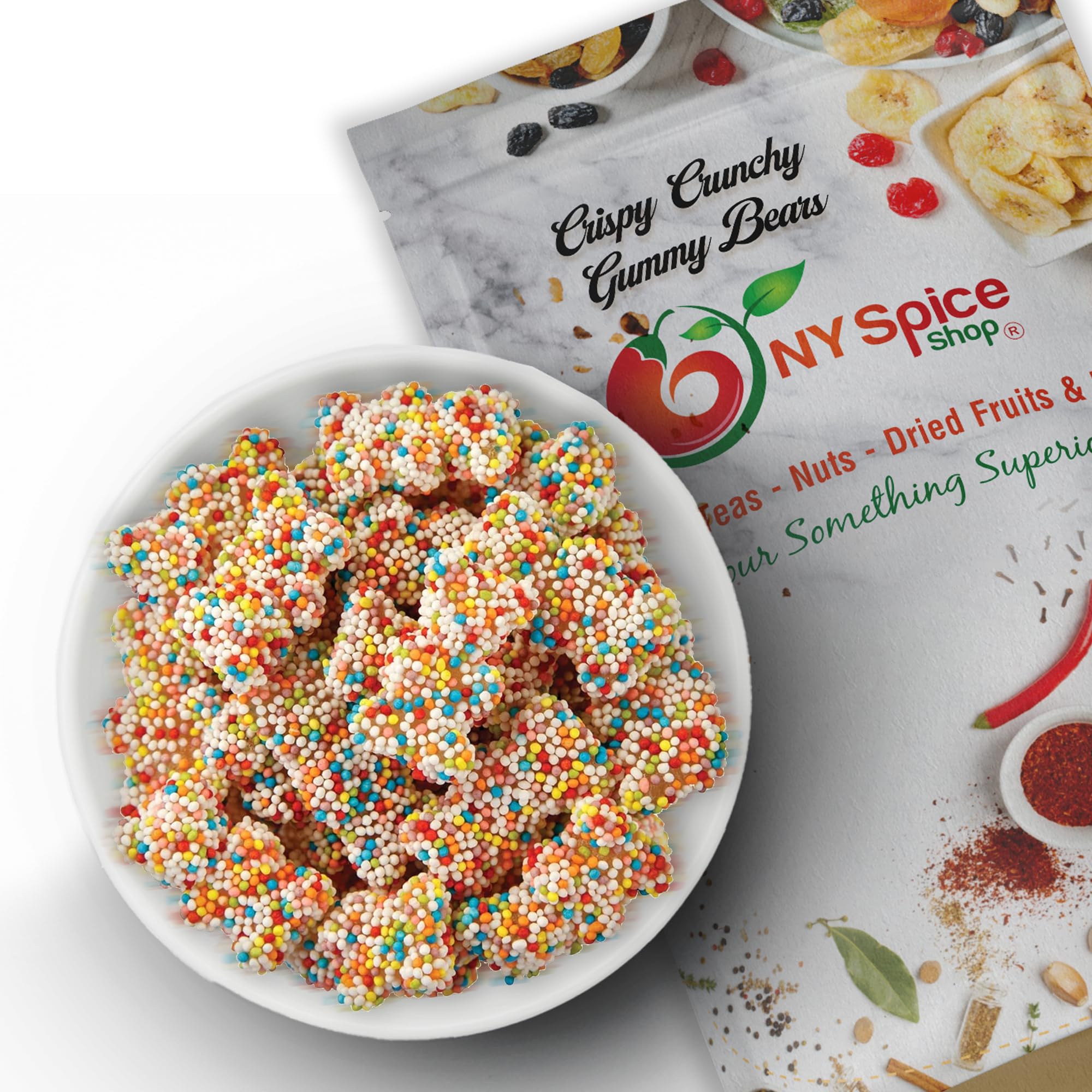 NY Spice Shop Crispy Crunchy Gummy Bears Bulk - 8 Ounce Rainbow Mini Gummy Bears - Gummies Bears - Giant Gummy Bear - Bear Fruit Snacks Covered In