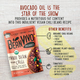 BeanVIVO (Pack of 12) Organics 16g Plant based Protein Three Bean Vegan Chili - Good Source of Fiber - Nutritious & Microwave Meals - Gluten-Free
