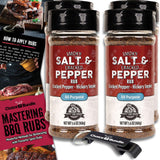 Pit Boss Smoky Salt & Cracked Pepper All Purpose AP Premium BBQ Barbecue Mixed Seasoning Spice & Rub 4 pk Choice Bundle (22.4 oz) + Guide & Keychain