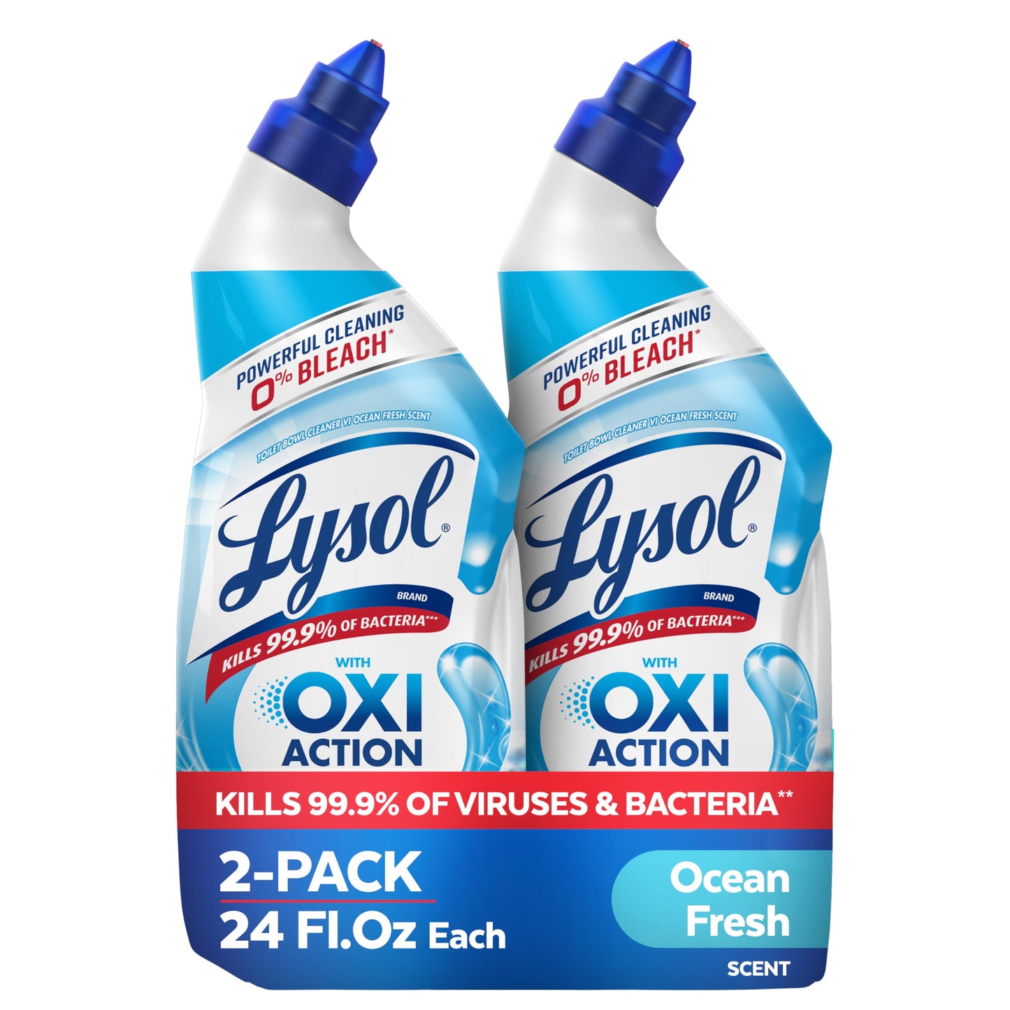 Lysol Toilet Bowl Cleaner Gel, For Cleaning and Disinfecting, Bleach Free, Ocean Fresh Scent, 24oz (Pack of 2)