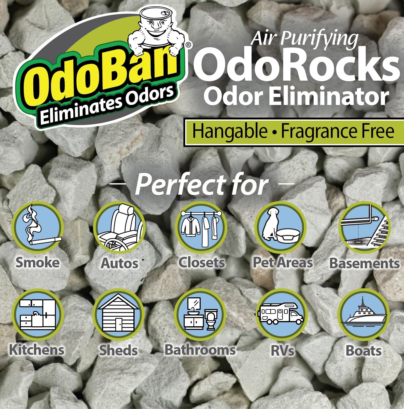 OdoBan Air Purifying OdoRocks Natural Odor Eliminator Made from Natural Volcanic Rocks, Made in the USA, Fragrance Free, 2 Pound Bag