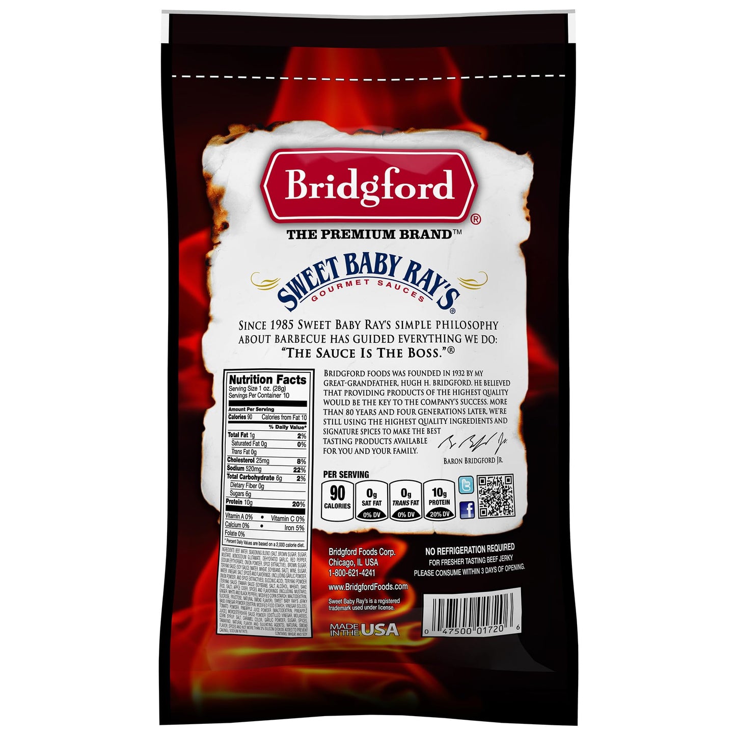 Bridgford Sweet Baby Ray's Beef Jerky Sweet Teriyaki 10 oz Pack of 3 - High Protein Beef Jerky for Low Carb and High Protein Diets - Ready-to-Eat
