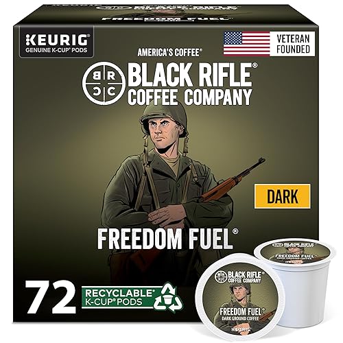 Black Rifle Coffee Company Dark Roast K-Cups - Single-Serve Coffee Pods, Compatible with 1.0 & 2.0 Brewers - 100% Arabica (Freedom Fuel, 6-Pack - 72
