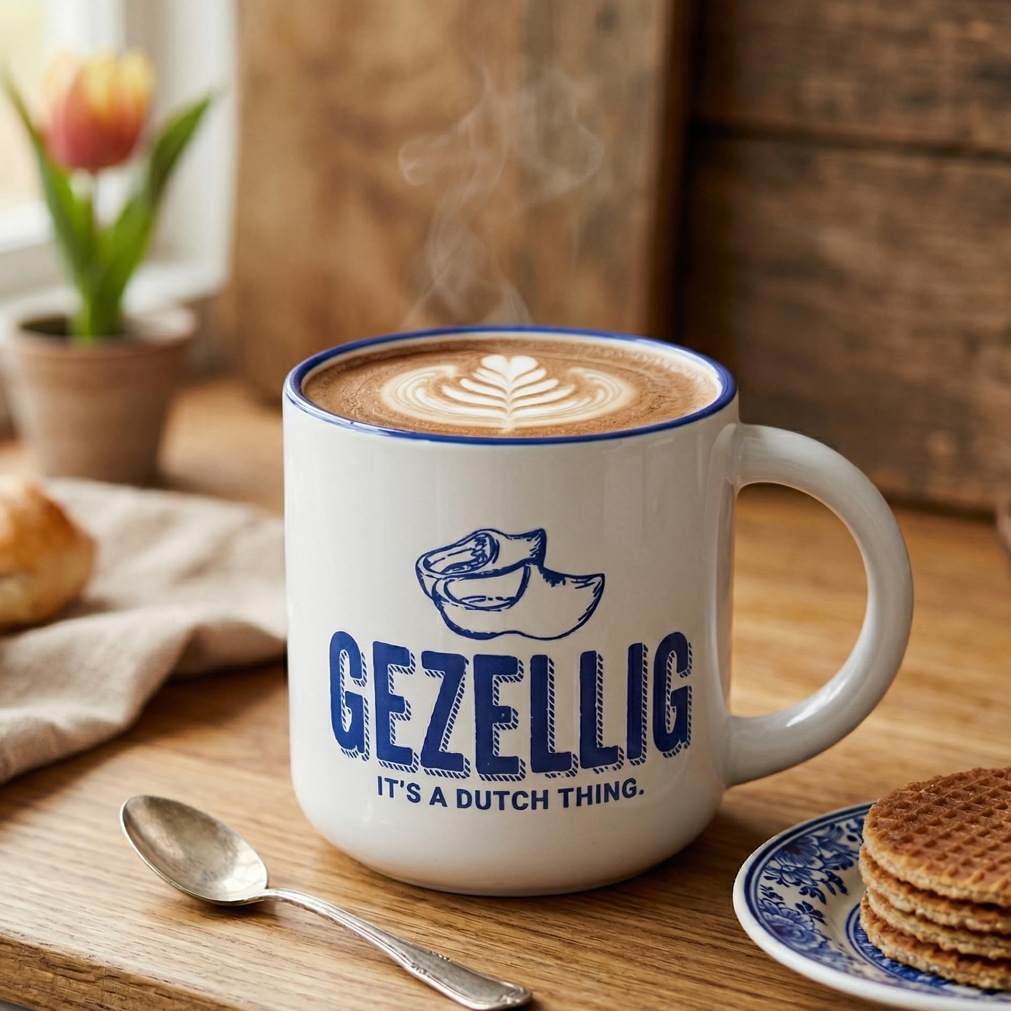 deReuze Netherlands Snack Box Including European Ground Coffee Candy and Wafer Cookies Breath Mints Snack Pack with Gezellig Mug Imported Dutch Gift