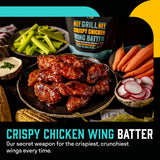 Hey Grill Hey | Chicken Wing Seasoning & Sauce Kit | All-in-one Crispy Batter, BBQ Rub, and Sweet Heat BBQ Sauce | Wing Night: Smoked & Fried Wing Kit