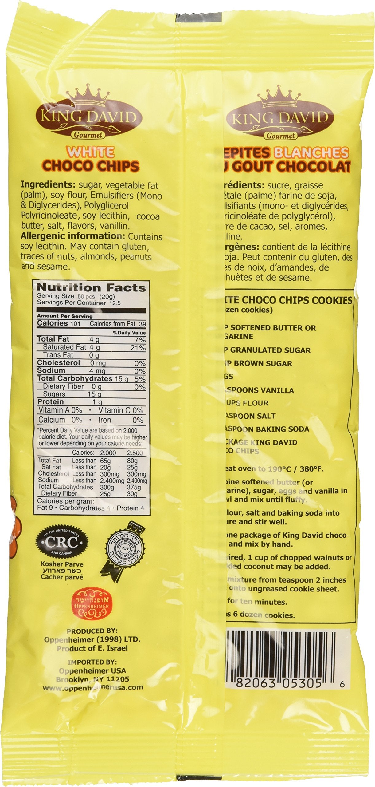 King David Vegan Lactose-Free Non-dairy Kosher White Chocolate Flavored Chips 8.8 Ounce (Pack of 4)