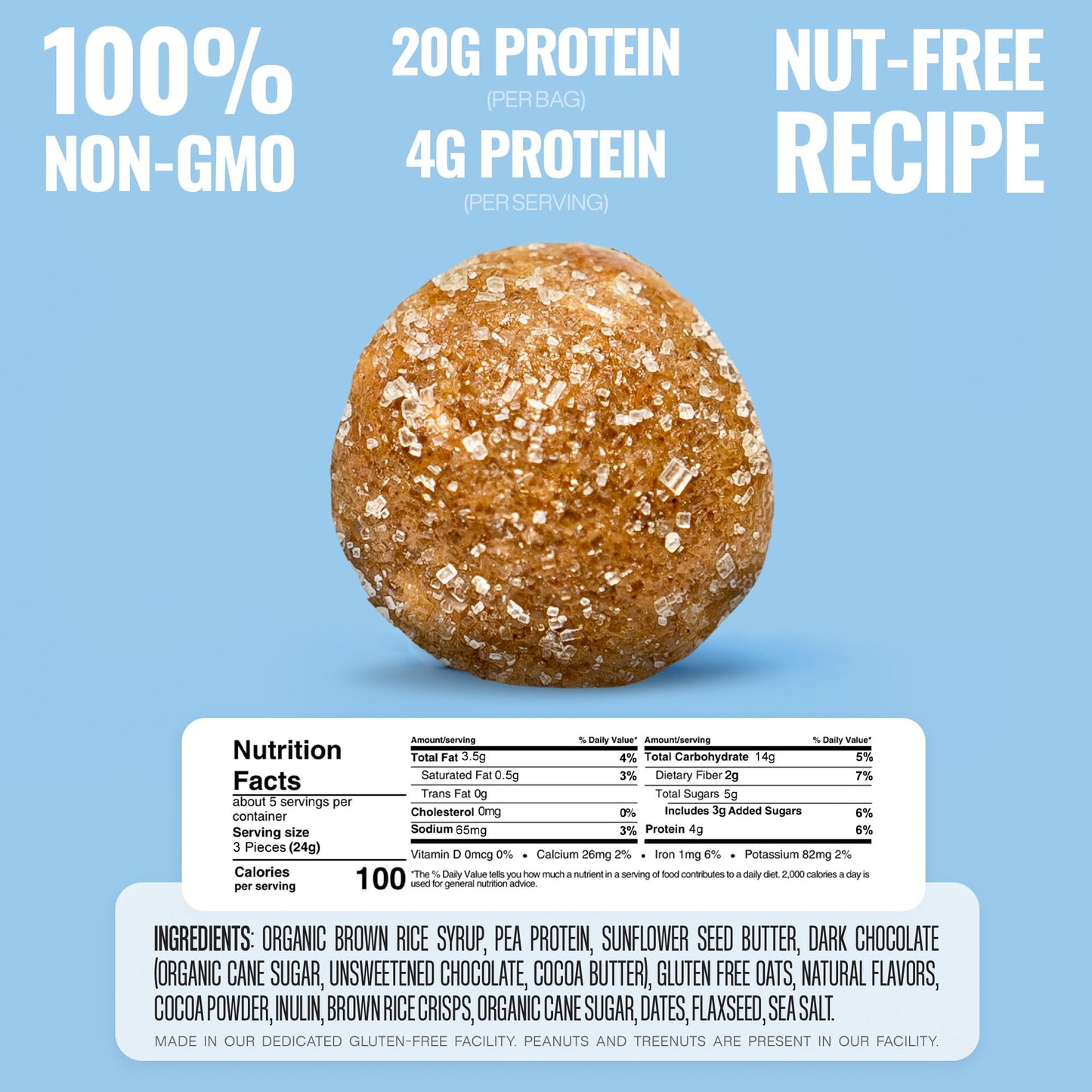 The Gluten Free Brothers Chocolate Chip Cookie Dough Nut Free Bites - Allergen Friendly, Gluten Free, Soy Free Protein Balls - Plant Based Vegan