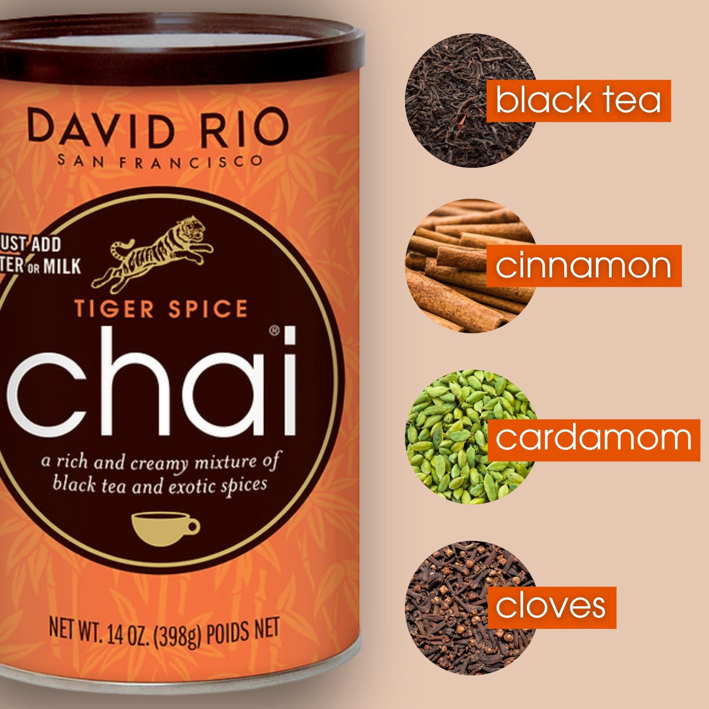 Tiger Spice Chai Tea Latte Mix, 14 Oz, Black Tea, Organic Spices, Dairy Free, Serve Hot or Cold, Just Add Water or Milk, 14 Servings