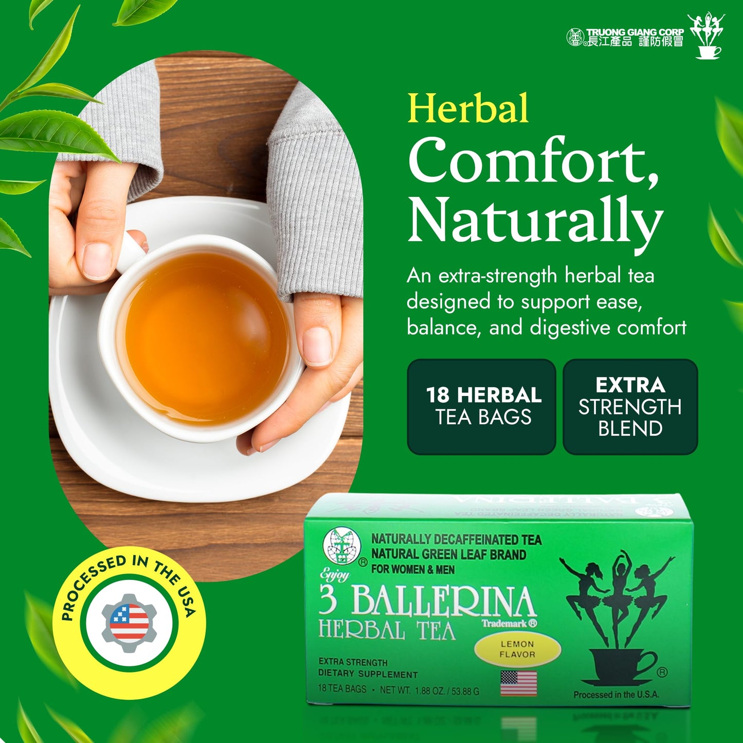 3 Ballerina Diet Tea Extra Strength - Lemon-Flavored Herbal Tea Bags for Digestive Comfort and Weight Maintenance - Pack of 1 (18 Count)