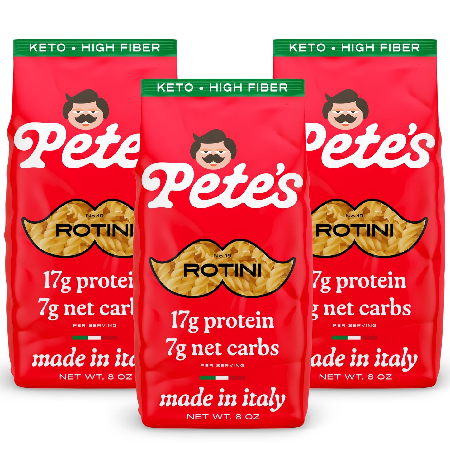 Low Carb, Protein Pasta | Rotini with 17g Protein, 7g Carbs | Healthy, Keto Pasta Made in Italy | 3-Pack, 8oz - Pete’s Pasta