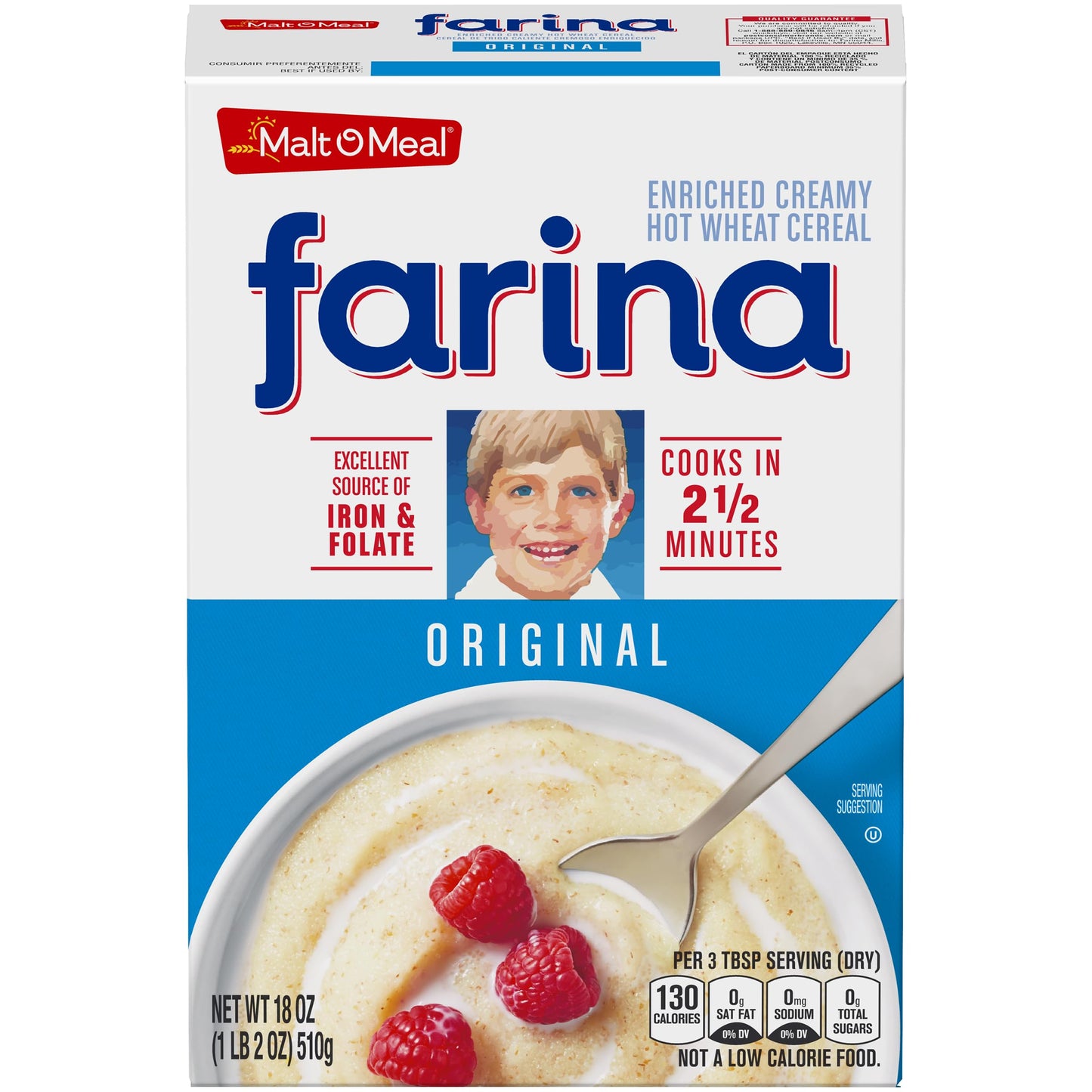 Malt-O-Meal Farina Original Breakfast Cereal, Quick Cooking, 18 oz Box