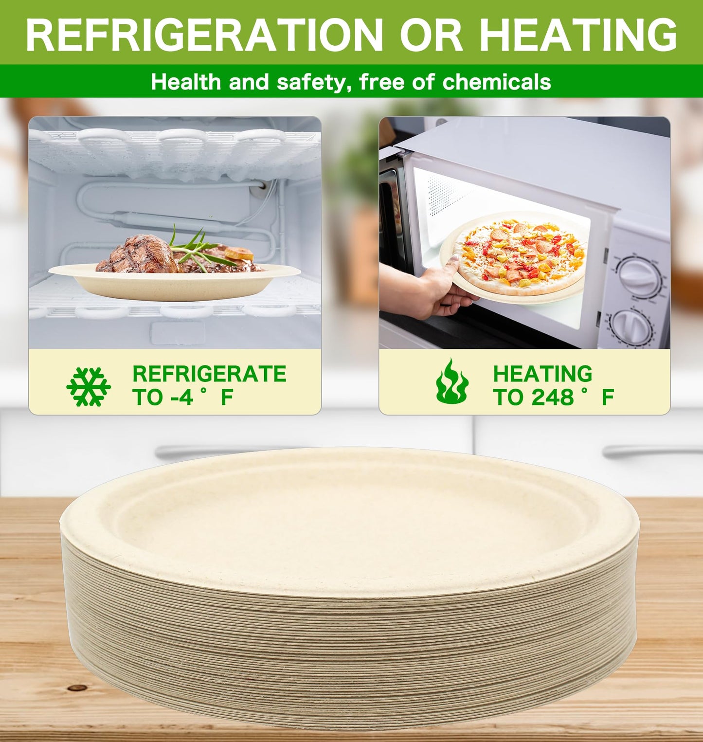BLUE TOP 100% Compostable Disposable Paper Plates Heavy Duty Waterproof Plates-50 Pack 7 inch Eco-Friendly Plates, Natural Biodegradable Sugarca