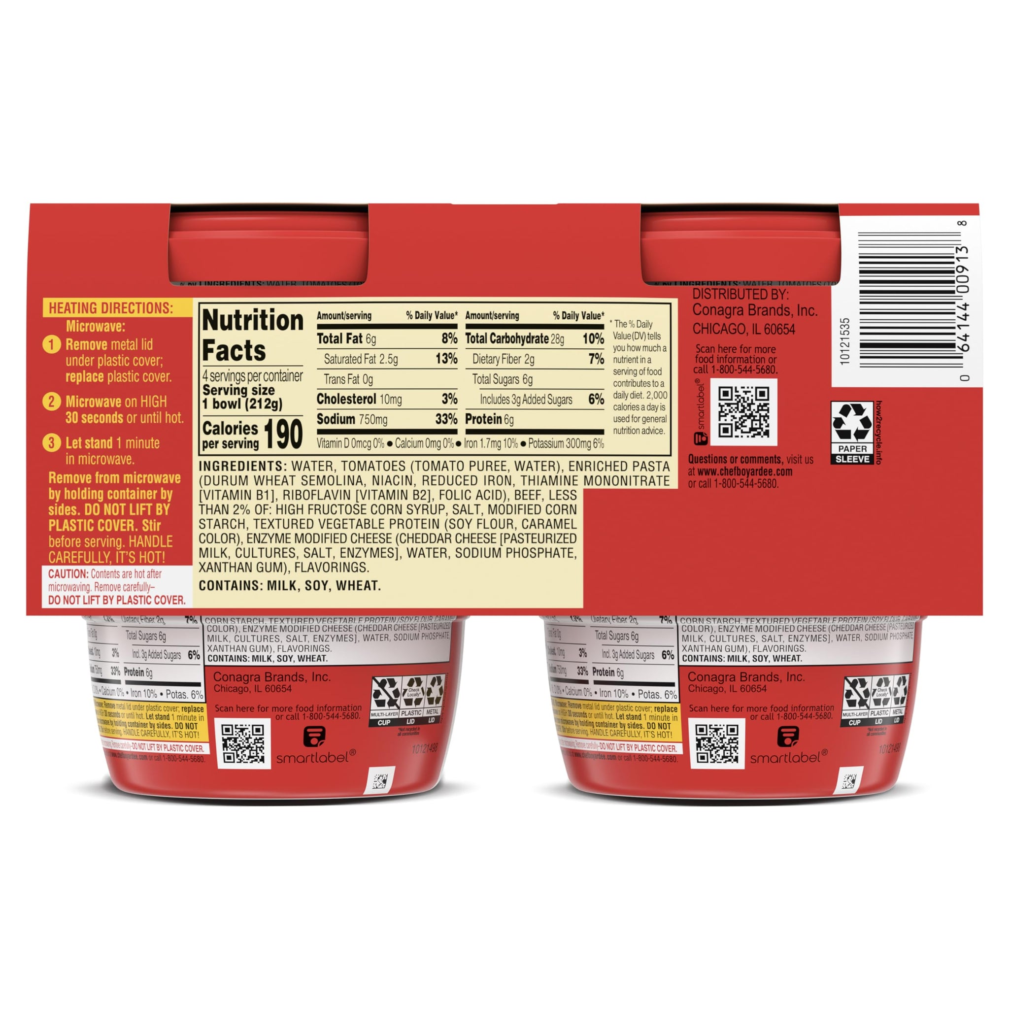 Chef Boyardee Beefaroni, Microwave Meal, 7.5 oz. 4-Count