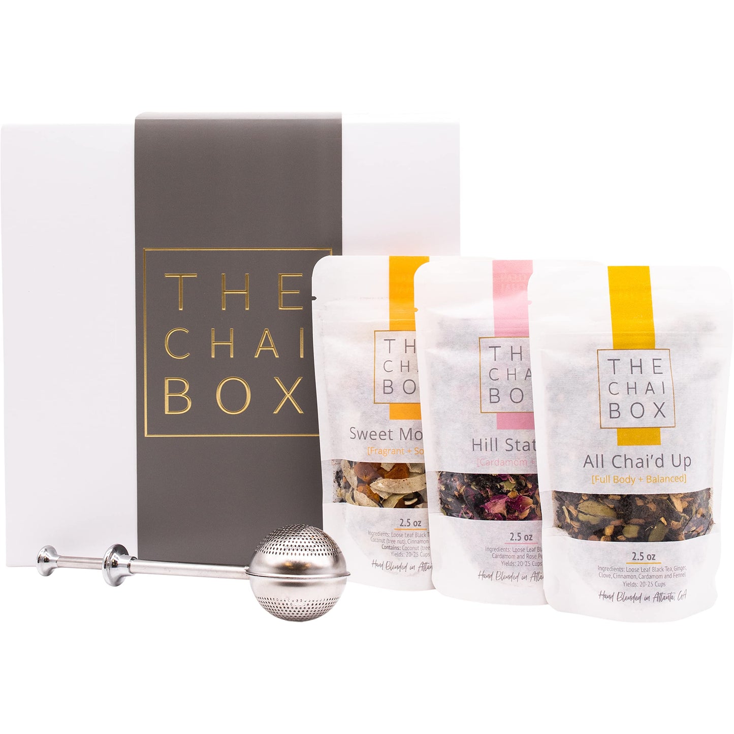 The Chai Box Loose Leaf Tea Gift Set - Featured in Oprah's Favorite Things | 3-Flavor Caffeinated Chai Tea Gift Box with Stainless Steel Steeper (3