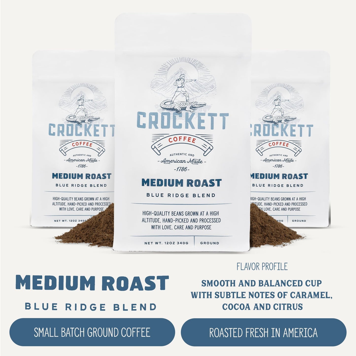 Crockett Medium Roast Ground Coffee - Bold Medium Roast Ground Coffee with Smooth Body, Balanced Flavor & Clean Finish - Perfect for Classic Coffee