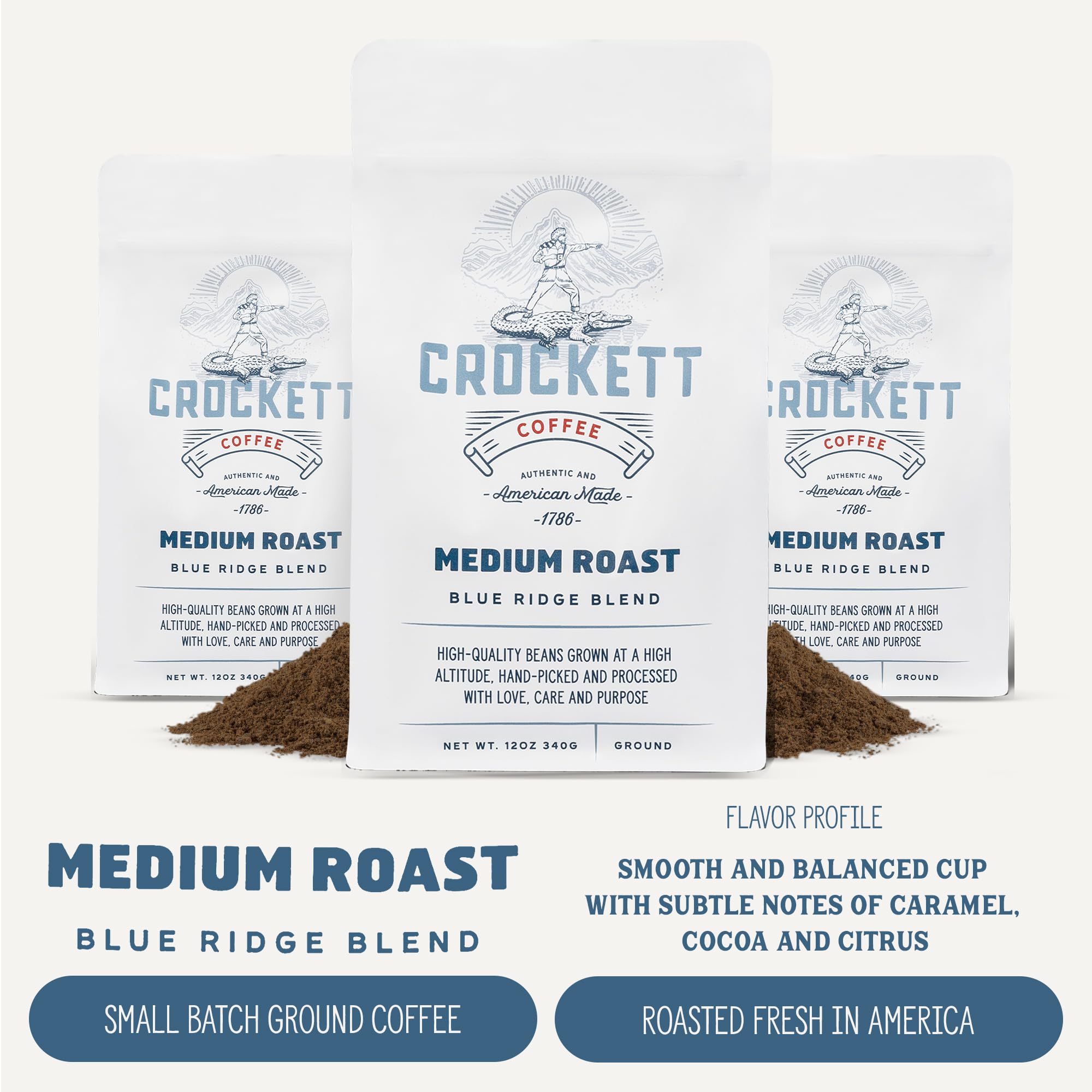 Crockett Medium Roast Ground Coffee - Bold Medium Roast Ground Coffee with Smooth Body, Balanced Flavor & Clean Finish - Perfect for Classic Coffee