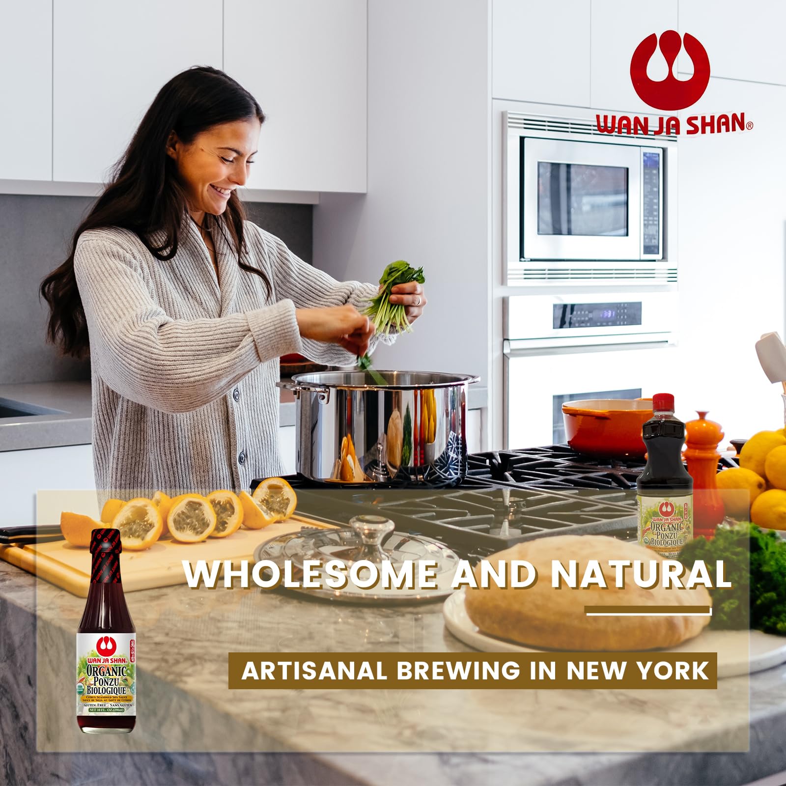 Wan Ja Shan Oragnic Ponzu, Citrus Seasoned Soy Sauce & Dressing. USDA Certified Organic, Gluten Free, Kosher Certified, Handcarfted and Brewed in New