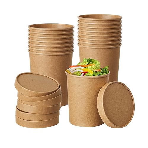 DealbyBox Disposable Kraft Paper Soup Cups with Lids, Paper Food Containers, Ice Cream Cups, To Go Bowls for Hot and Cold Food Combo Pack (250 Sets)