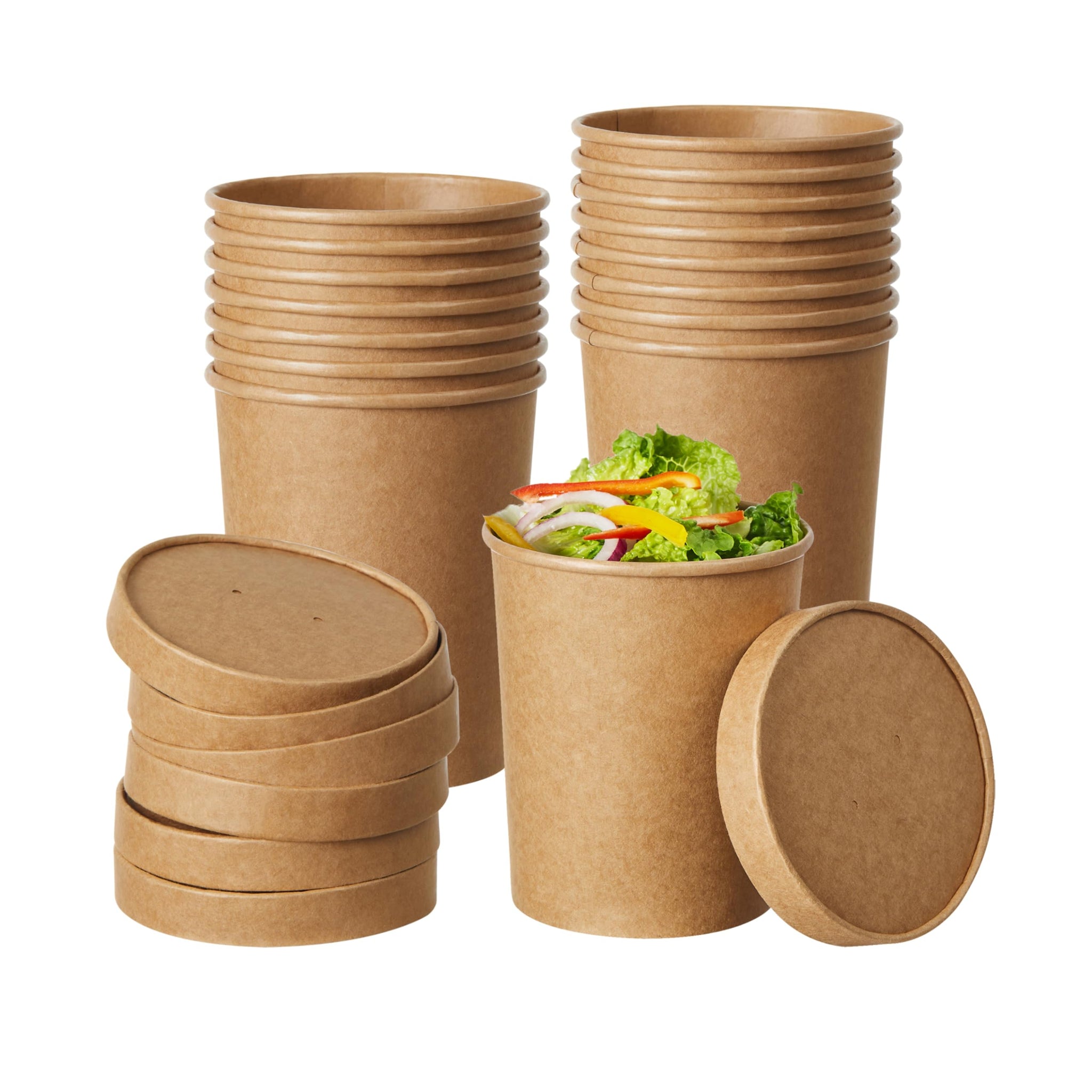 DealbyBox Disposable Kraft Paper Soup Cups with Lids, Paper Food Containers, Ice Cream Cups, To Go Bowls for Hot and Cold Food Combo Pack (250 Sets)