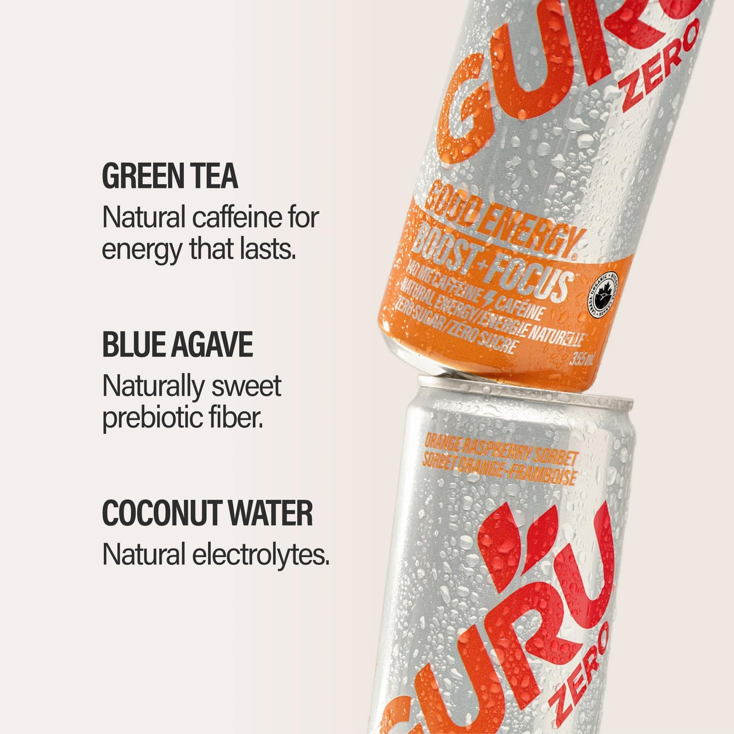 GURU Zero Sugar Energy Drink Variety Pack, Organic Sparkling Energy Drink with 140 MG Natural Caffeine & Coconut Water for Workouts, Performance