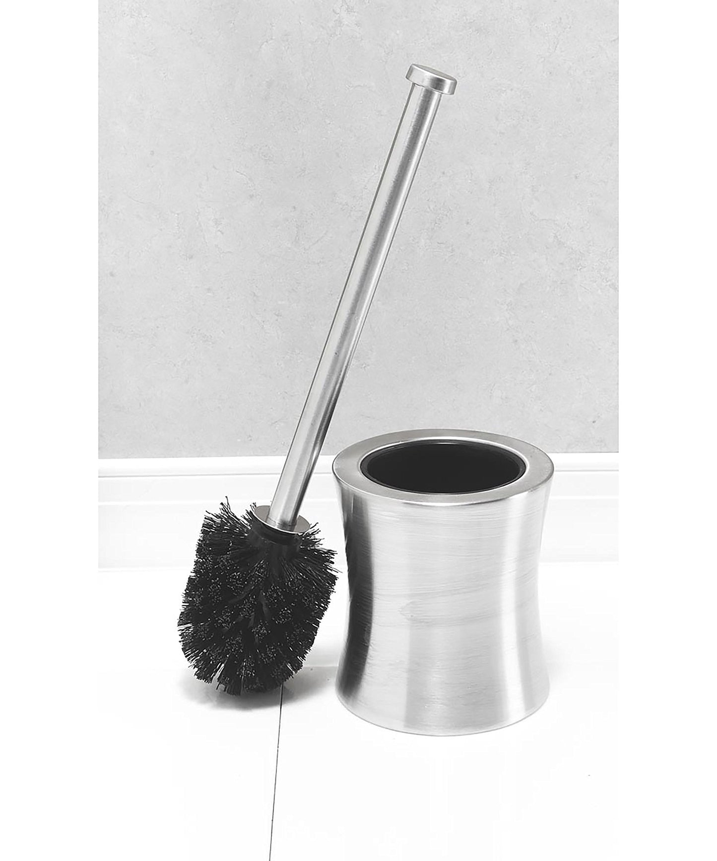 Bath Bliss Hour Glass Shape Weighted Bottom Toilet Brush & Holder Set, Heavy Duty Brush, Silver, 4.5"L x 4.5"W x 15.4"H