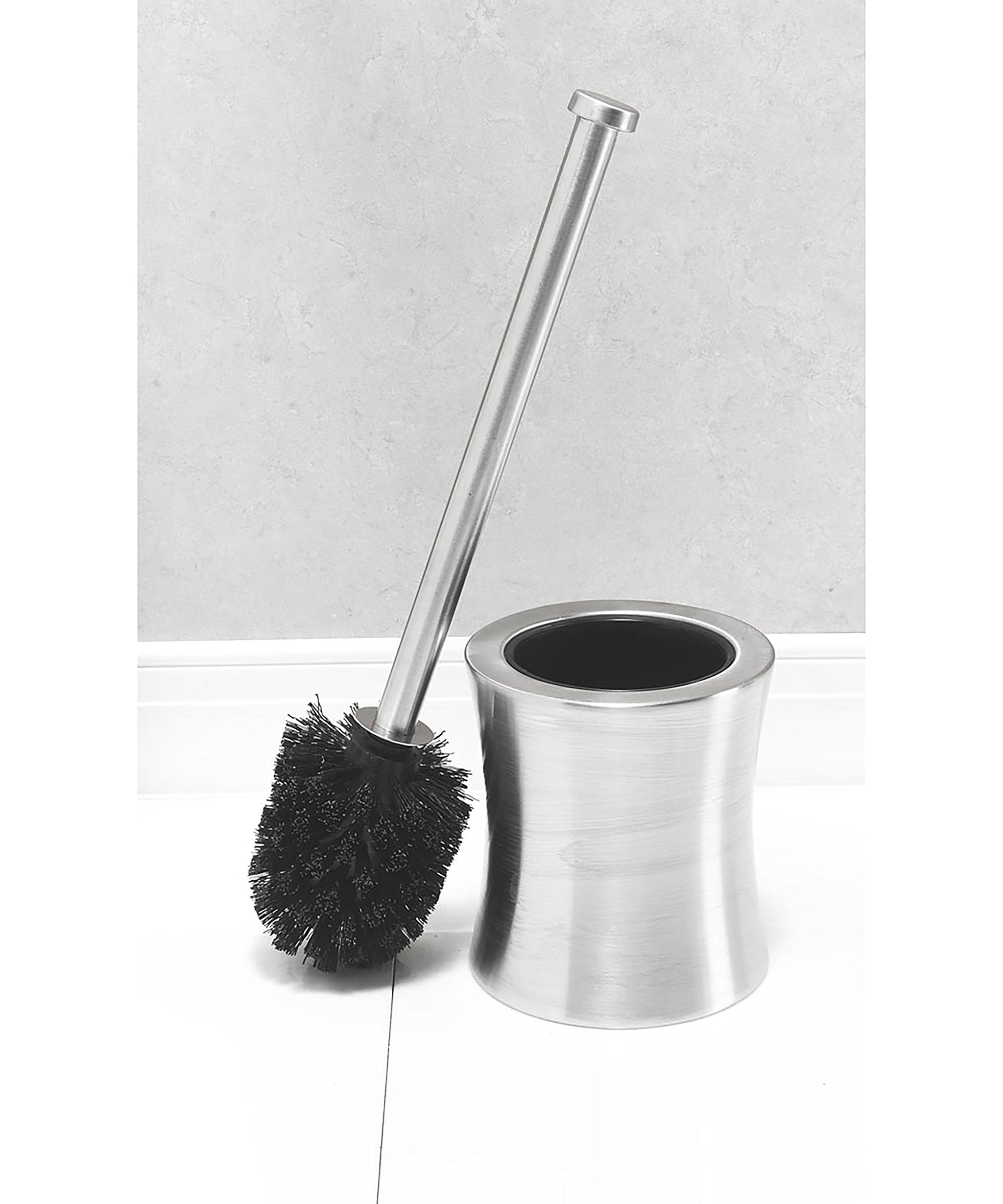 Bath Bliss Hour Glass Shape Weighted Bottom Toilet Brush & Holder Set, Heavy Duty Brush, Silver, 4.5"L x 4.5"W x 15.4"H