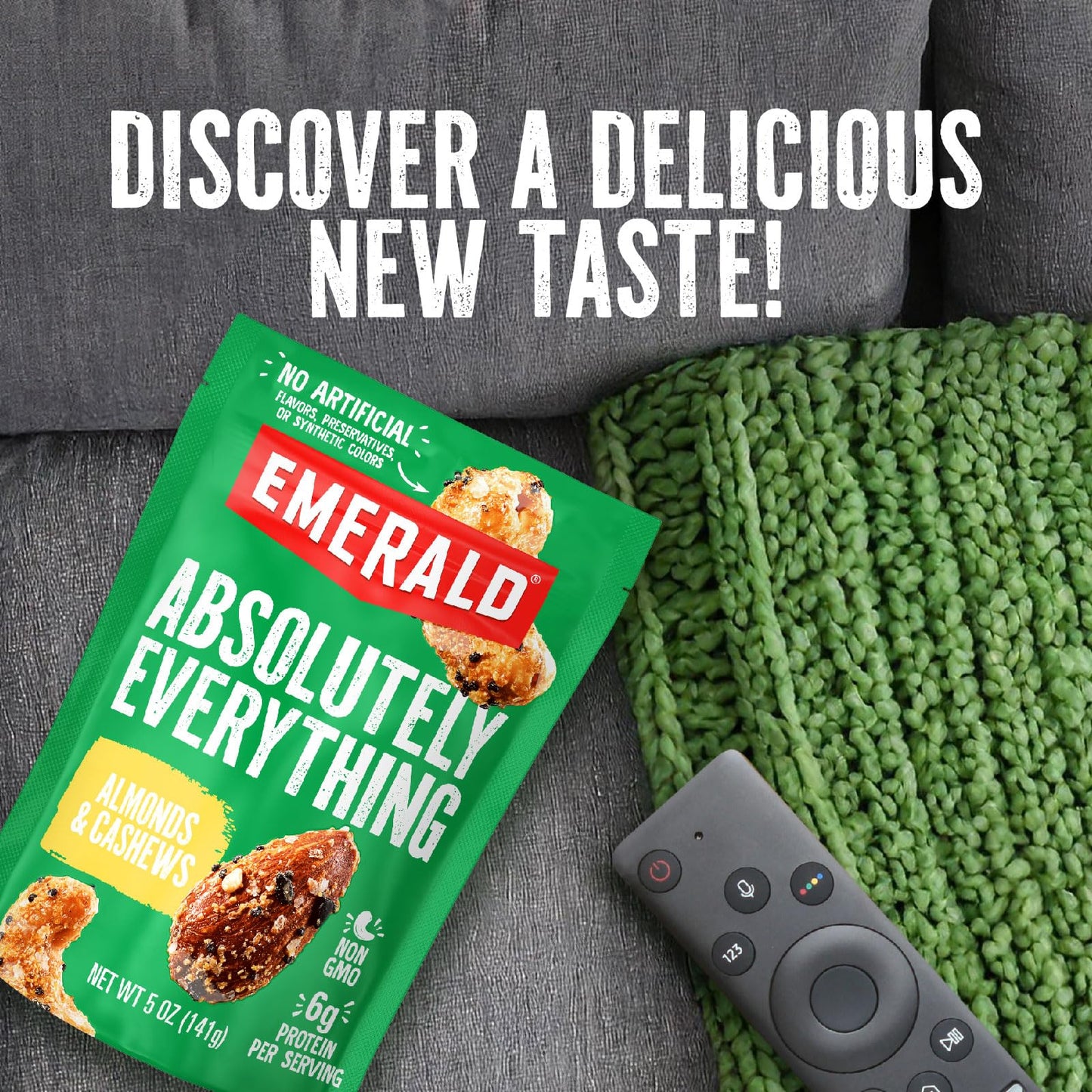 Emerald Nuts Absolutely Everything Almonds & Cashews (1-Pack) | 5oz Resealable Bag | Plant-Based Protein, Kosher Dairy Certified, Non-GMO | Contains