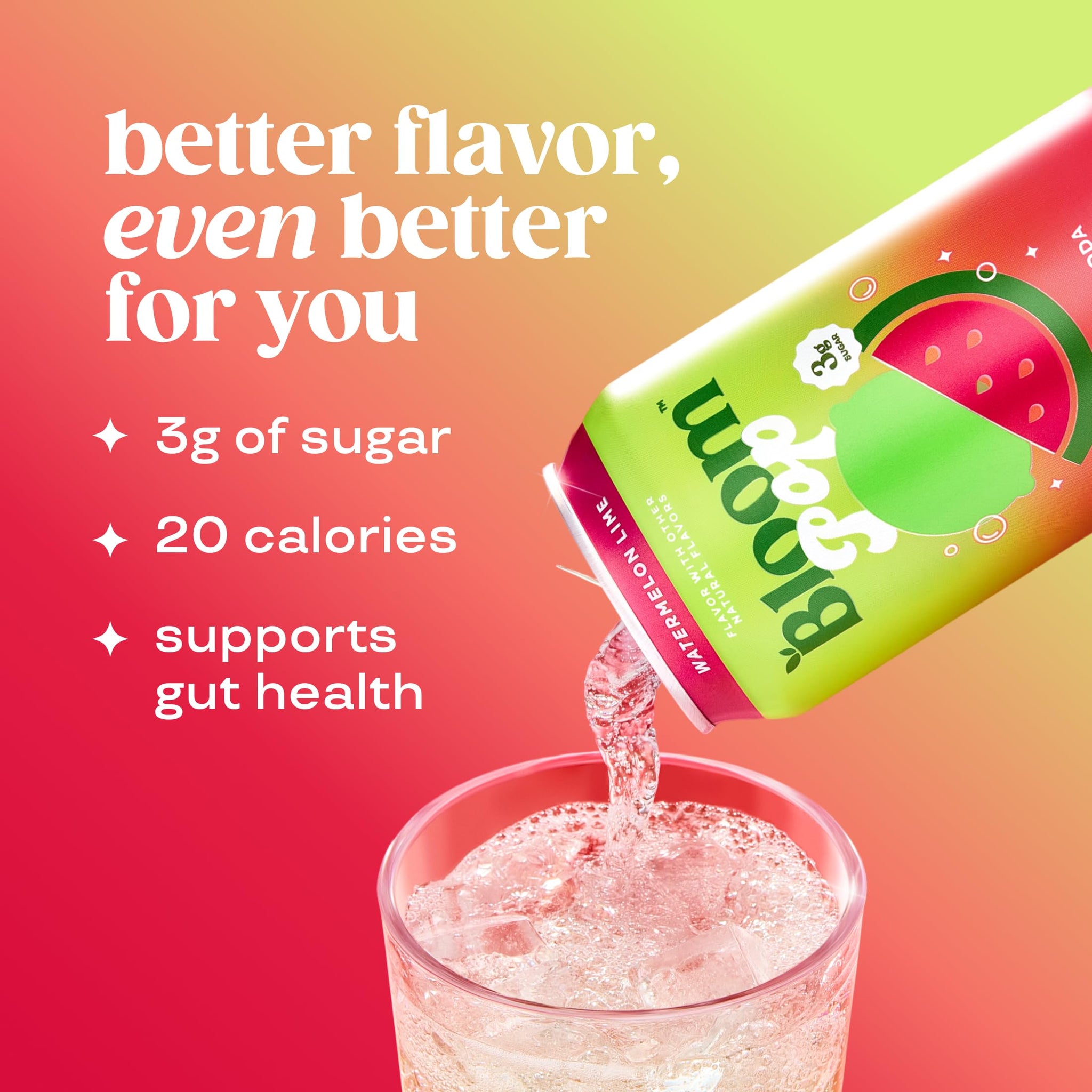 Bloom Pop Prebiotic Soda 12 Pack, Watermelon Lime Flavor, 12oz Cans | Prebiotic Soda for Gut Health, Low Calorie Soda, No Caffeine, Healthy Soft Drink