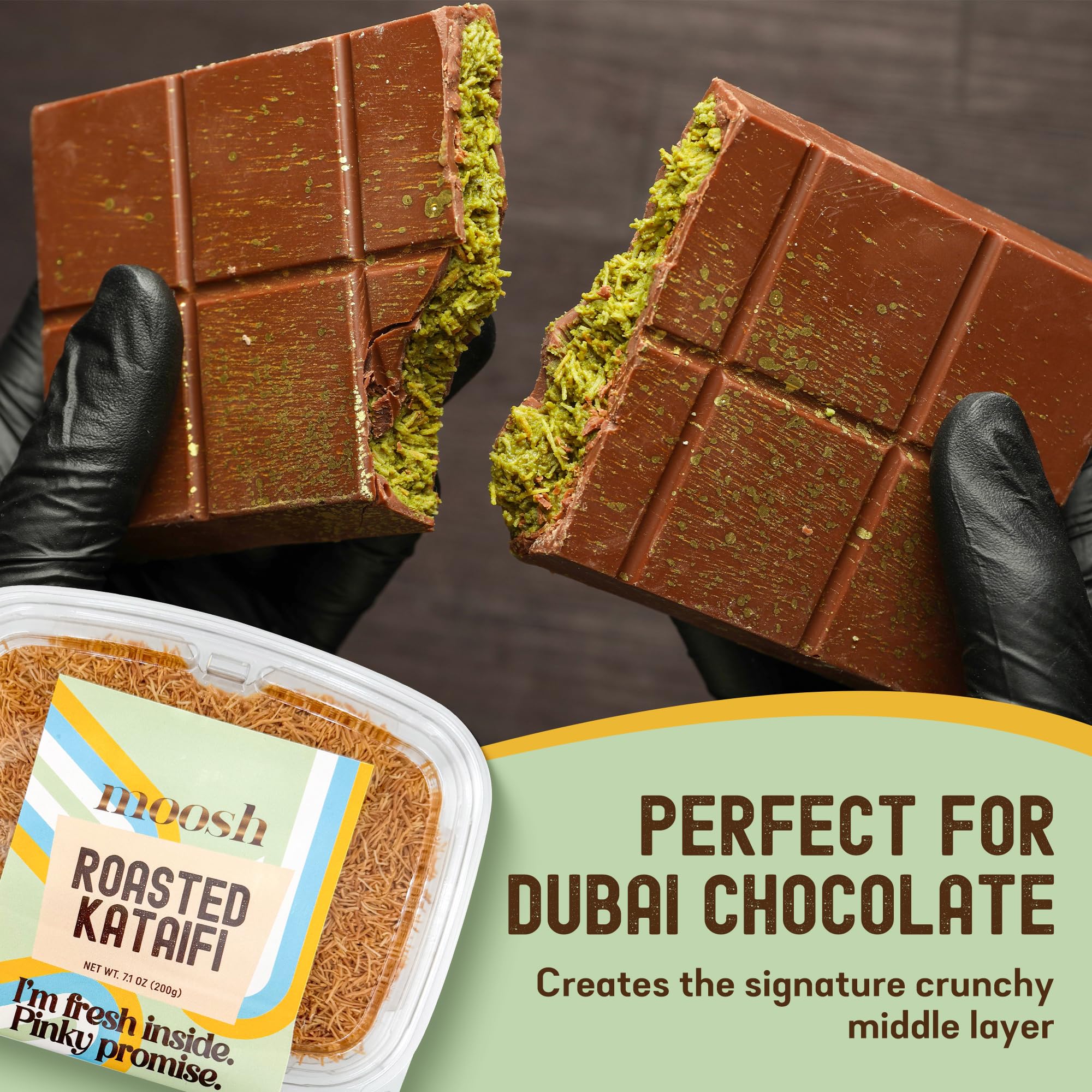 Moosh Toasted Kataifi Pastry, Ready to Use Shredded Fillo Dough for Dubai Chocolate, Kunafa & Desserts, 7.1 oz (200g)