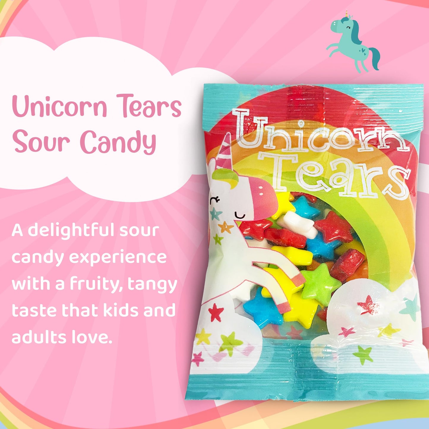 24 Ct Unicorn Tears Rainbow Candy Bulk Pack - Sweet Cherry, Lemon, Lime, Orange, Blue Raspberry Fruity Chews - Kosher Easter Snacks - Mini Easter