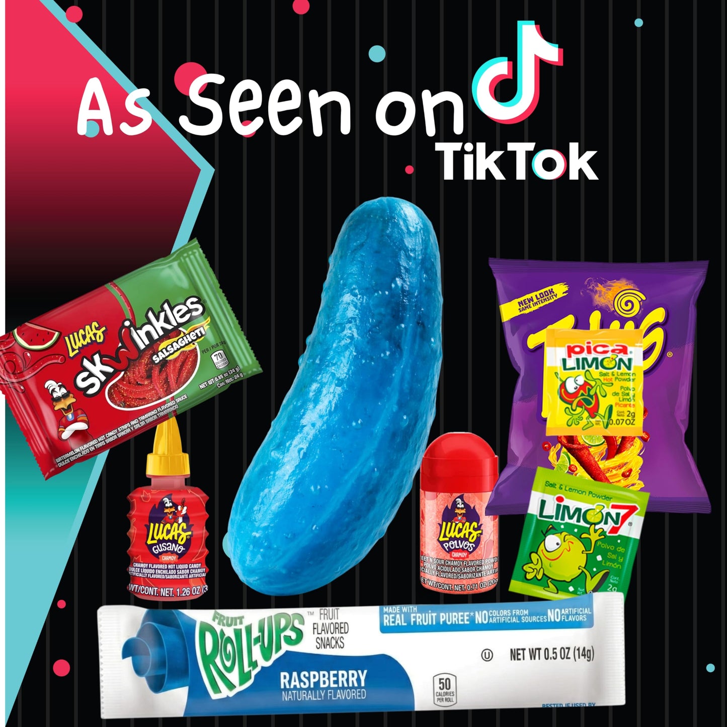 Blue Pickle Kit with Blue Raspberry Candy & Chips - The Complete 8 Piece Blue Pickle Kit by MA LIT CANDY