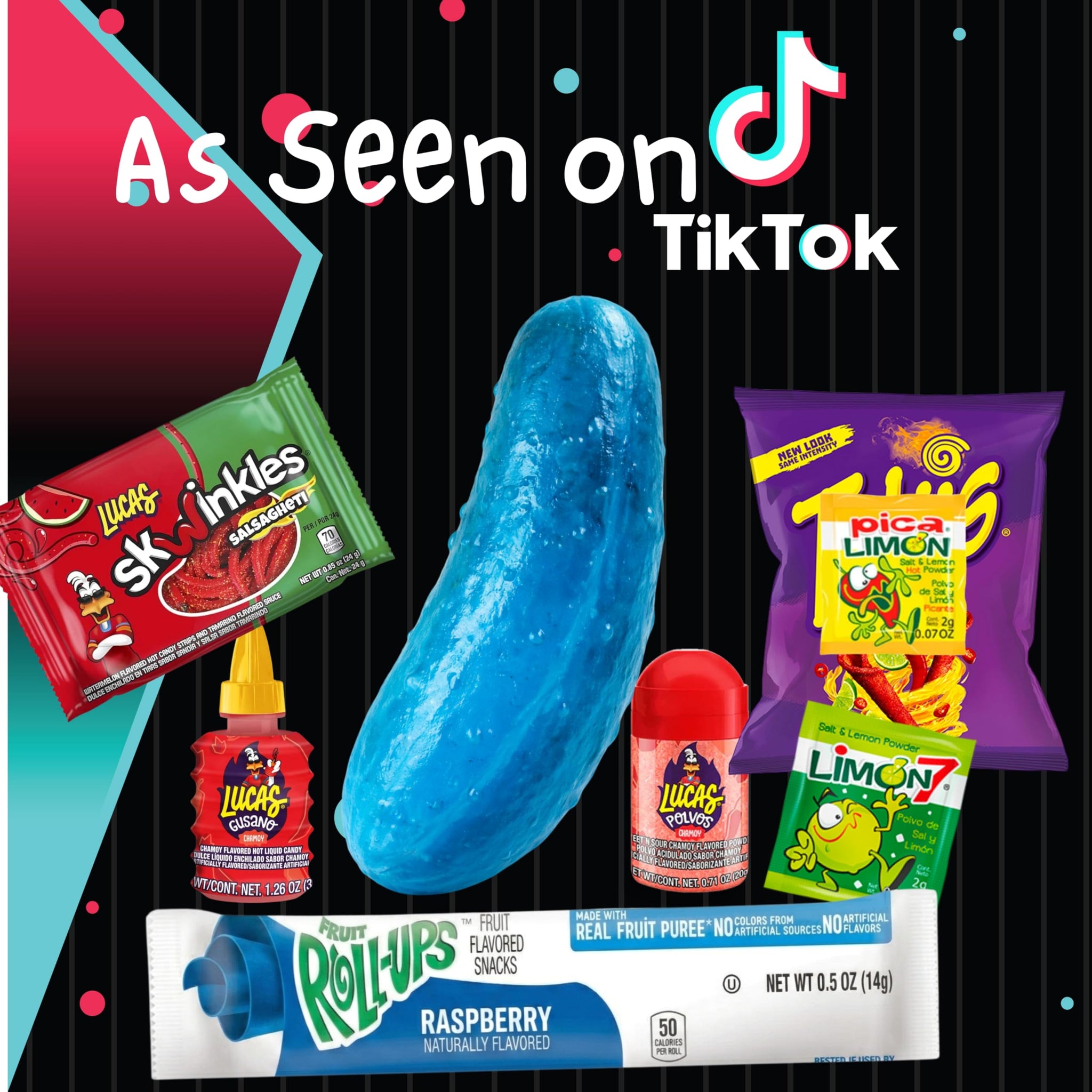 Blue Pickle Kit with Blue Raspberry Candy & Chips - The Complete 8 Piece Blue Pickle Kit by MA LIT CANDY