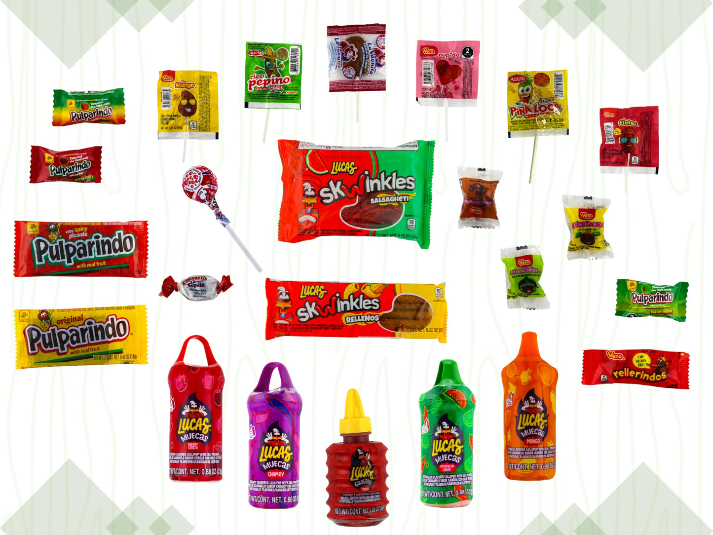 Lucas & Mexican Candy Combo Mix (50 Count), Variety of Sour, Sweet, Spicy, Include Lucas Baby Powder, Muecas, Skwinkles, Gusano, Vero, and More