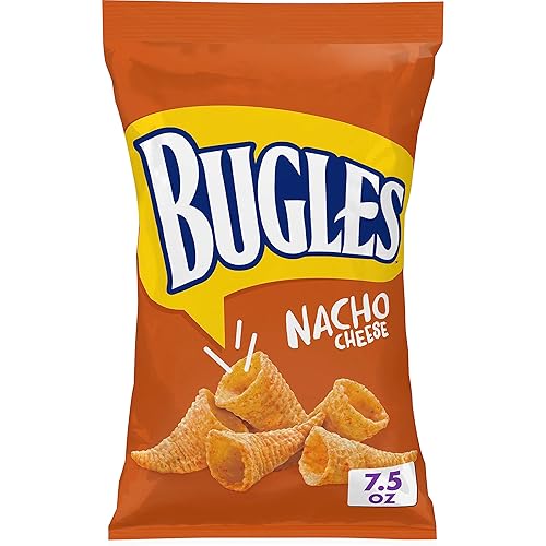 Bugles Nacho Cheese Crispy Corn Snacks, Snack Bag, 7.5 oz