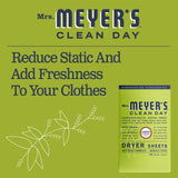 Mrs. Meyer's Dryer Sheets, Fabric Softener, Reduces Static, Infused with Essential Oils, Lemon Verbena, 80 Count