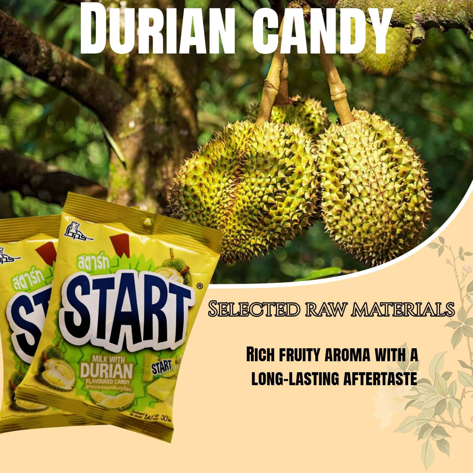 Durian Gummies (280g/9.88oz) Thai Durian Gummies | Southeast Asian Flavor | Individually Wrapped | Snack