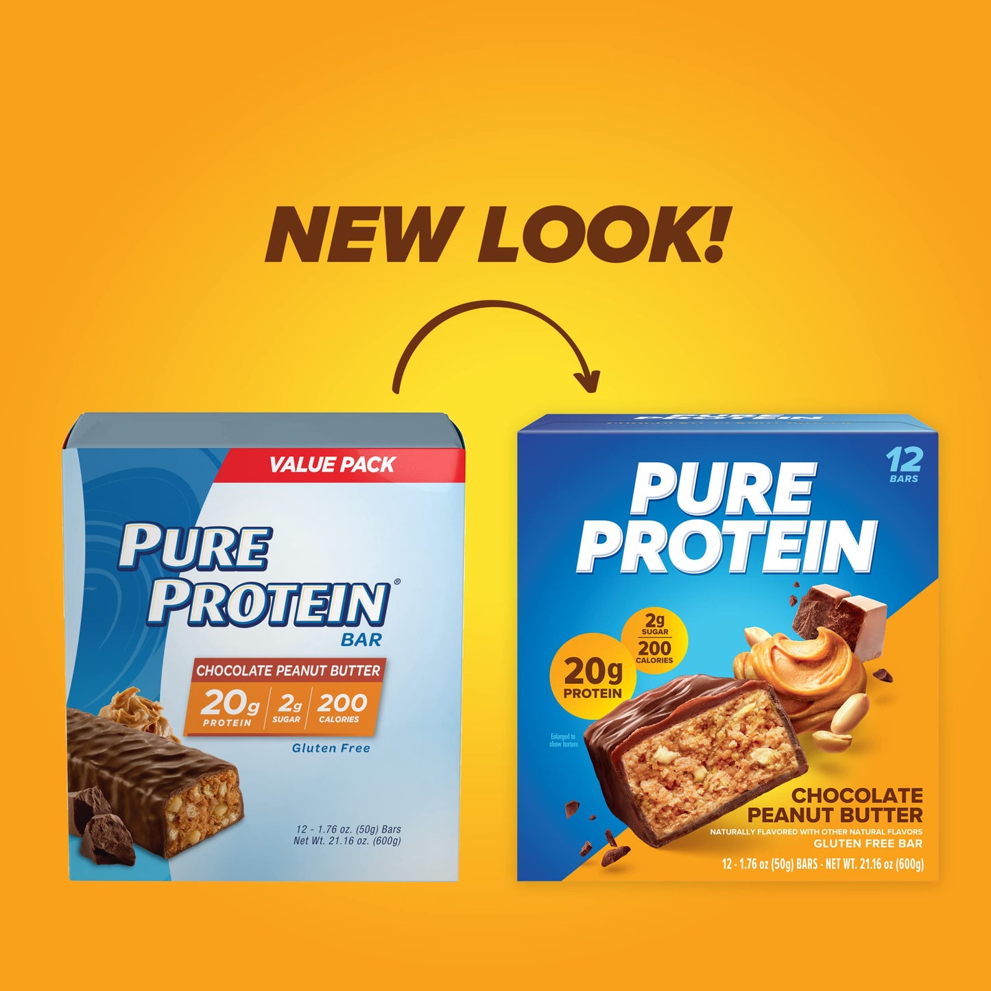 Pure Protein Chocolate Peanut Butter Protein Bars - 20g Protein, 3g Sugar, 190 Calories (12 count) Low Sugar* High Protein Snack - Gluten Free
