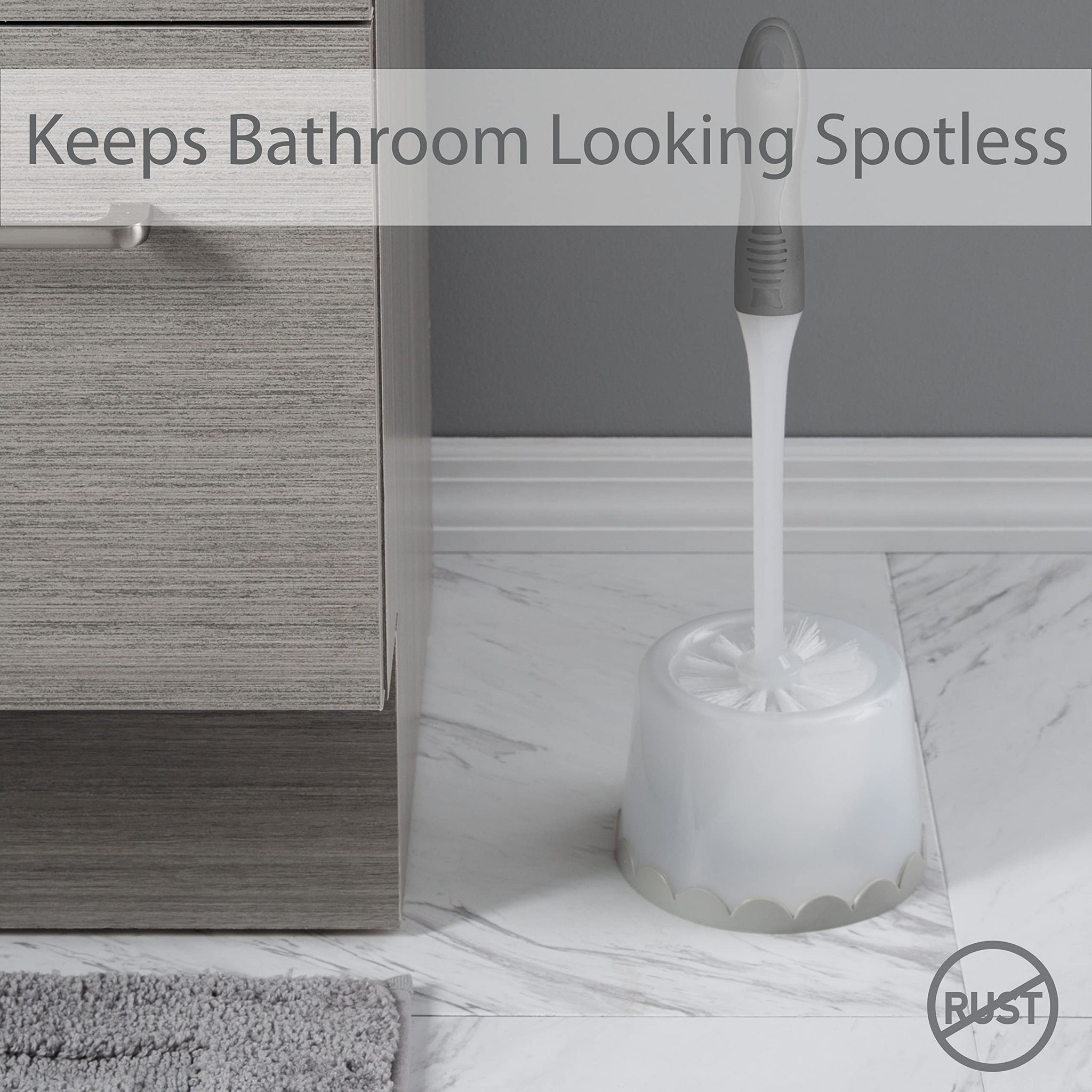 Bath Bliss Deluxe Toilet Bowl Brush and Stand | Dimensions: 5.37” Rd x 15” | 360 Brush Head | Bathroom Cleaning | Contemporary Design | Open Holder |