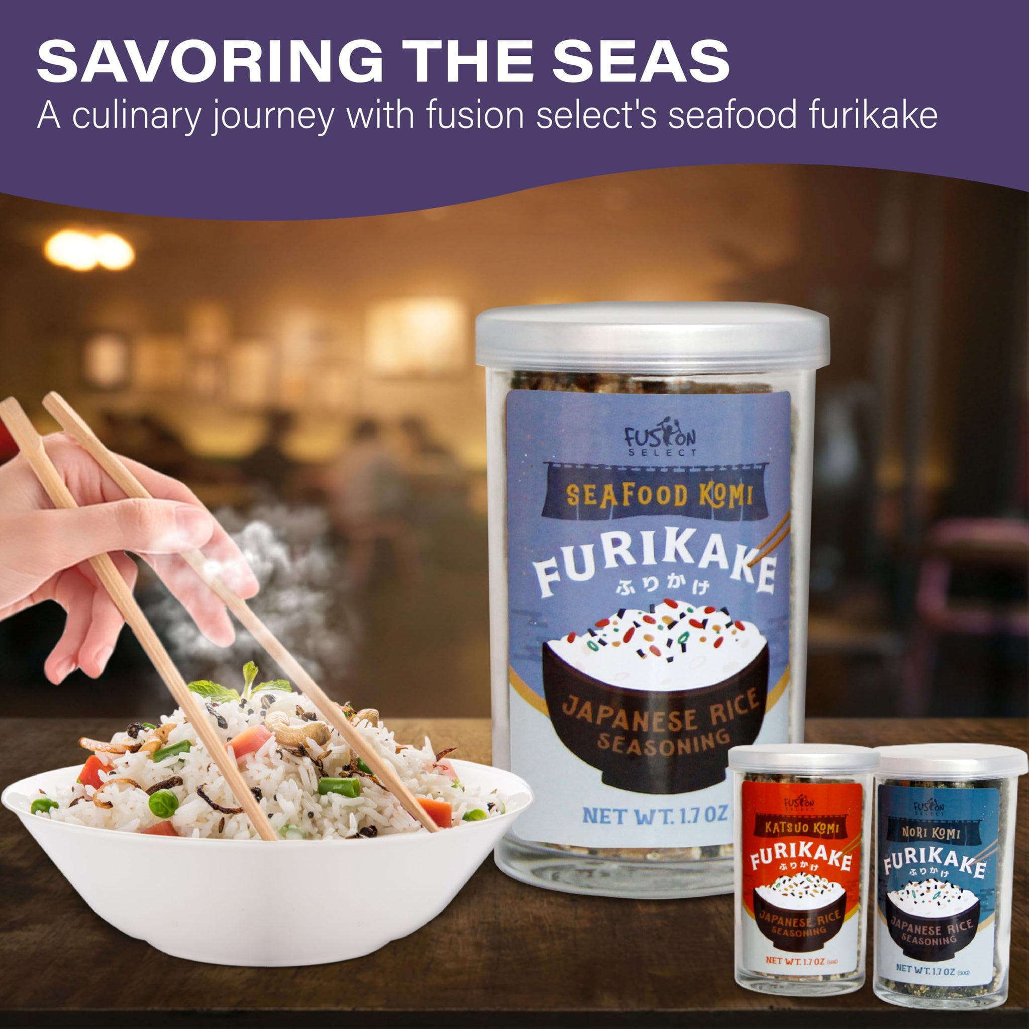 Fusion Select Furikake Rice Seasoning - Katsuo Komi Furikake Seasoning Mix with Shrimp, Bonito Flakes - Japanese Spices Topper for Noodles, Onigiri