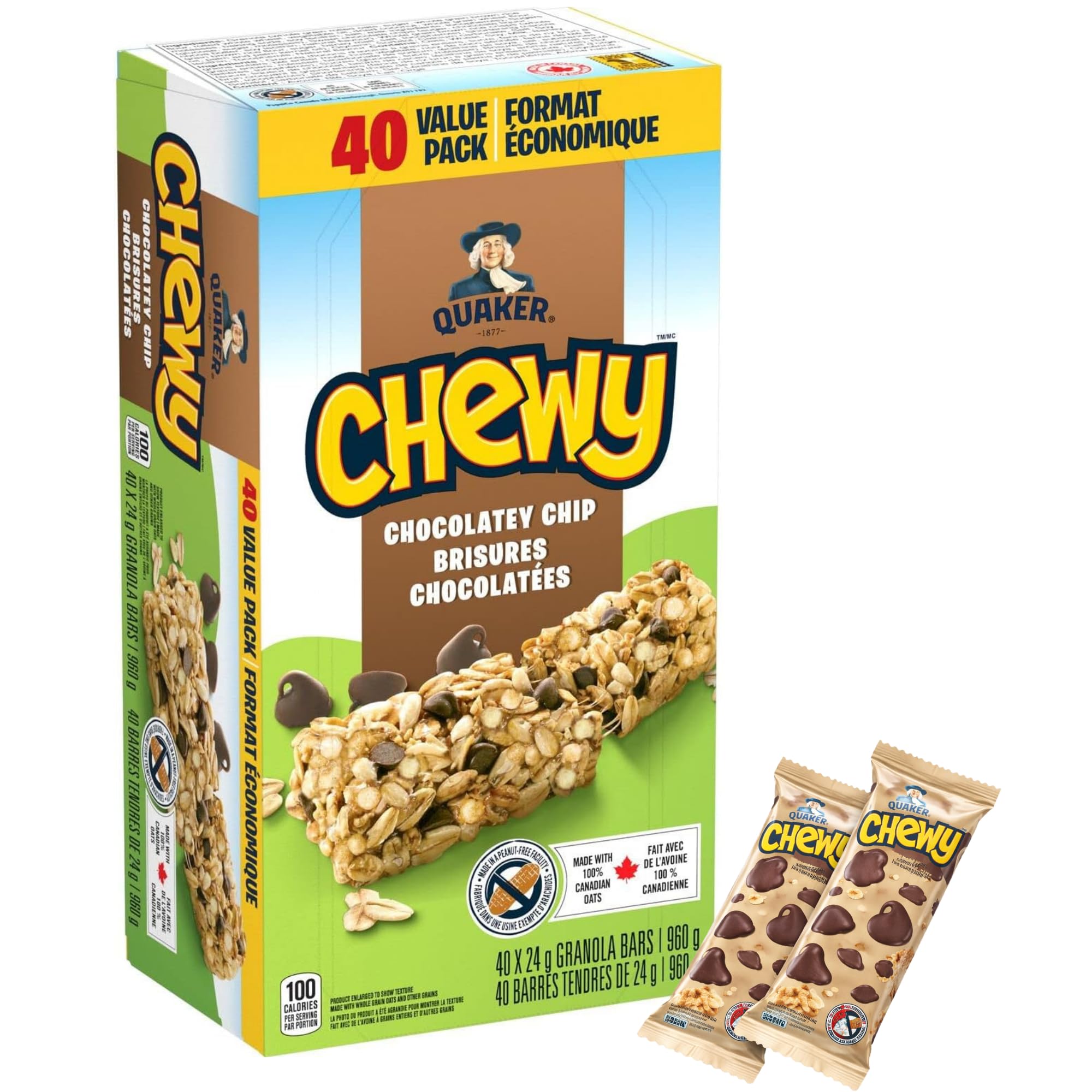 ZENVOIRA Gift Snack Box - includes Quaker Chewy Chocolate Chip Granola Bars, 40x24g (960g) Soft & Chewy Snack Bars, Custom Pack, Packed by ZENVOIRA