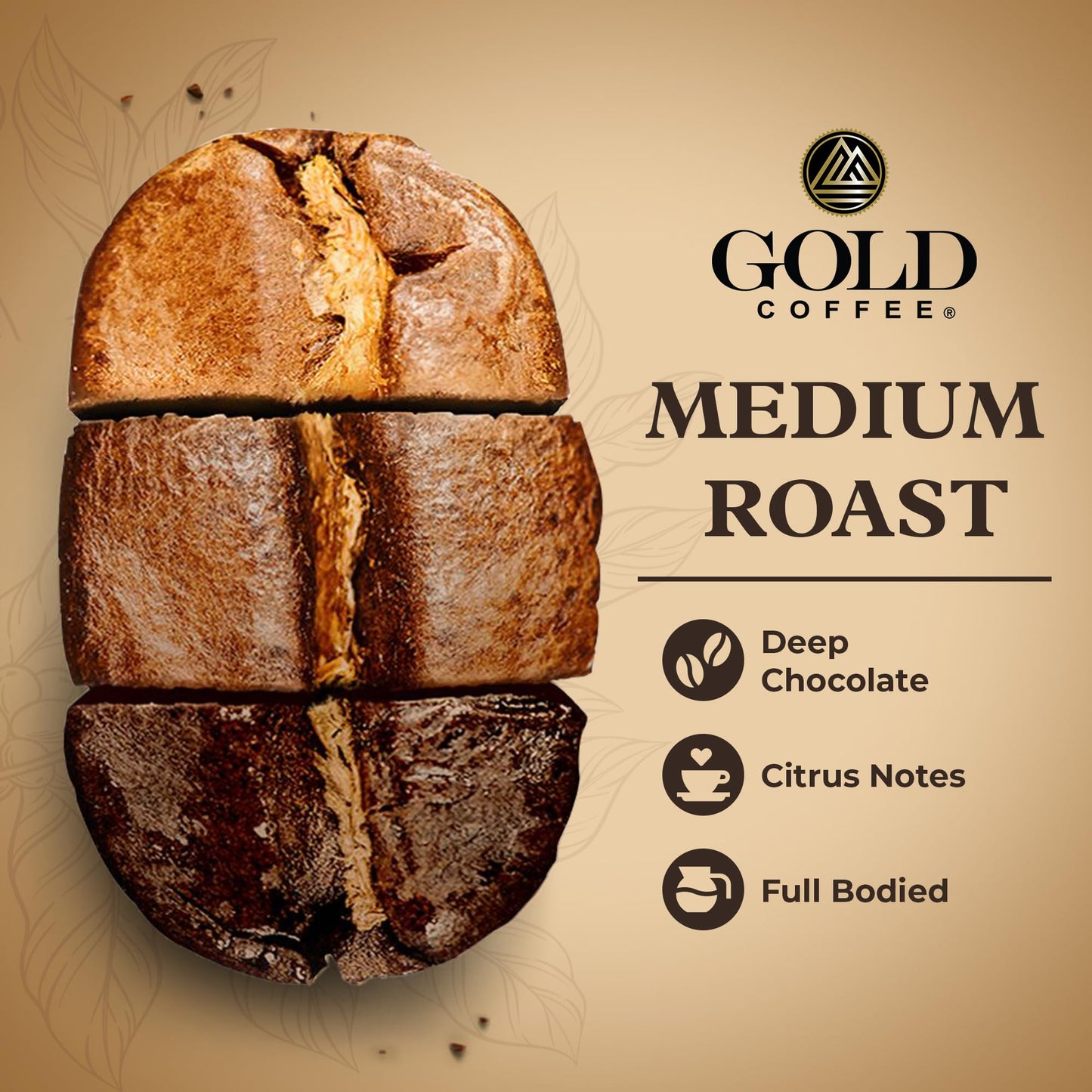 Gold Coffee Co. Blue Mountain Premium Blend - Medium Roast, Whole Bean 100% Arabica Coffee - Notes of Cocoa, Sweet Honey, Citrus 1 lb.