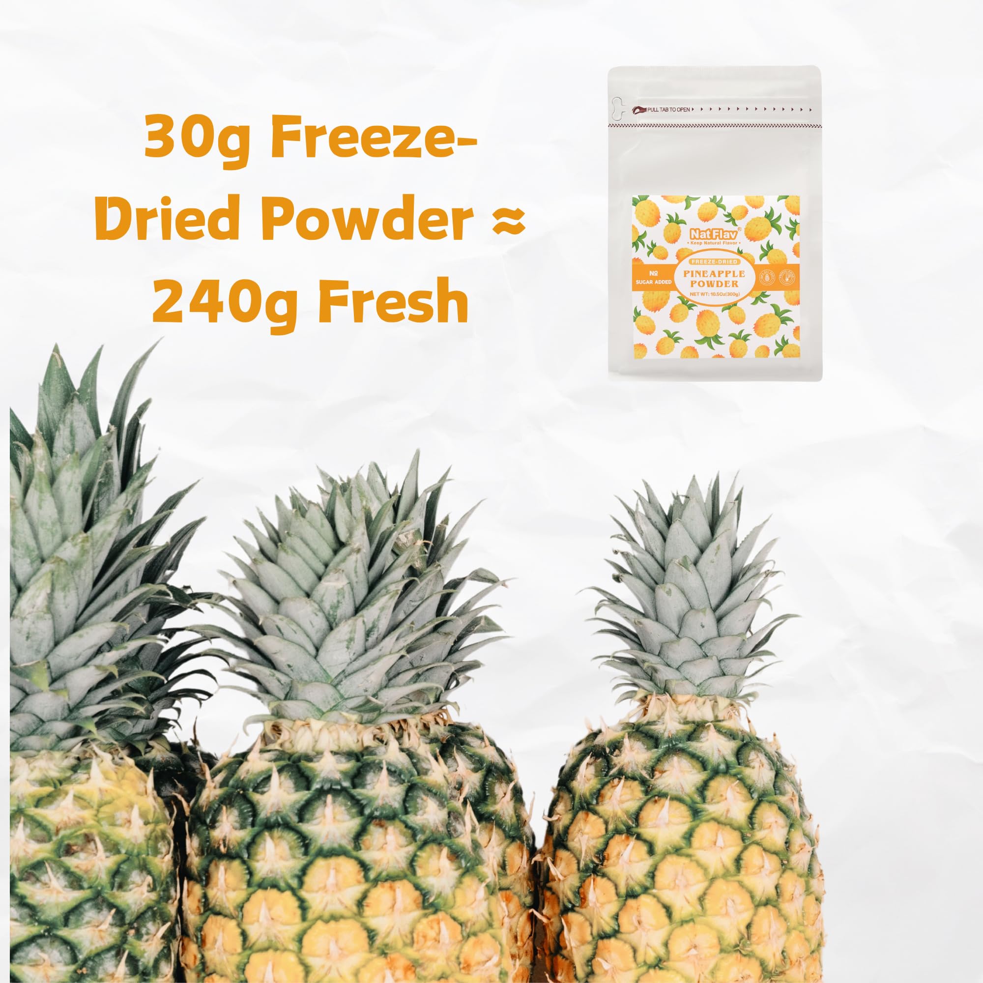 NAT FLAV Freeze Dried Pineapple Powder - 10.5oz/300g | 100% Natural, No Added Sugar, No Preservatives | Pure Tropical Flavor for Smoothies, Baking
