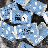 Blue A Little Boo is Almost Due Boy Baby Shower Mini Candy Wrappers, Halloween Baby Shower Party Favor Candy Stickers - 42 Count