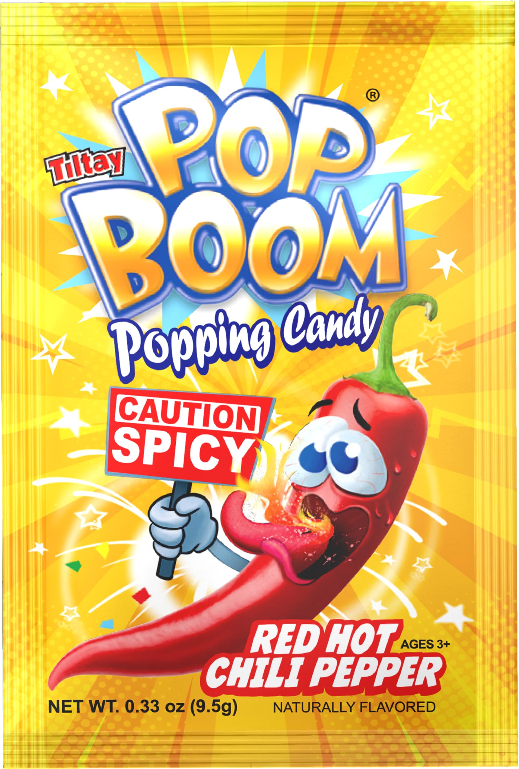 Tiltay Pop Boom - Red Hot Chili Pepper Flavor Popping Candy with display box 24 packs