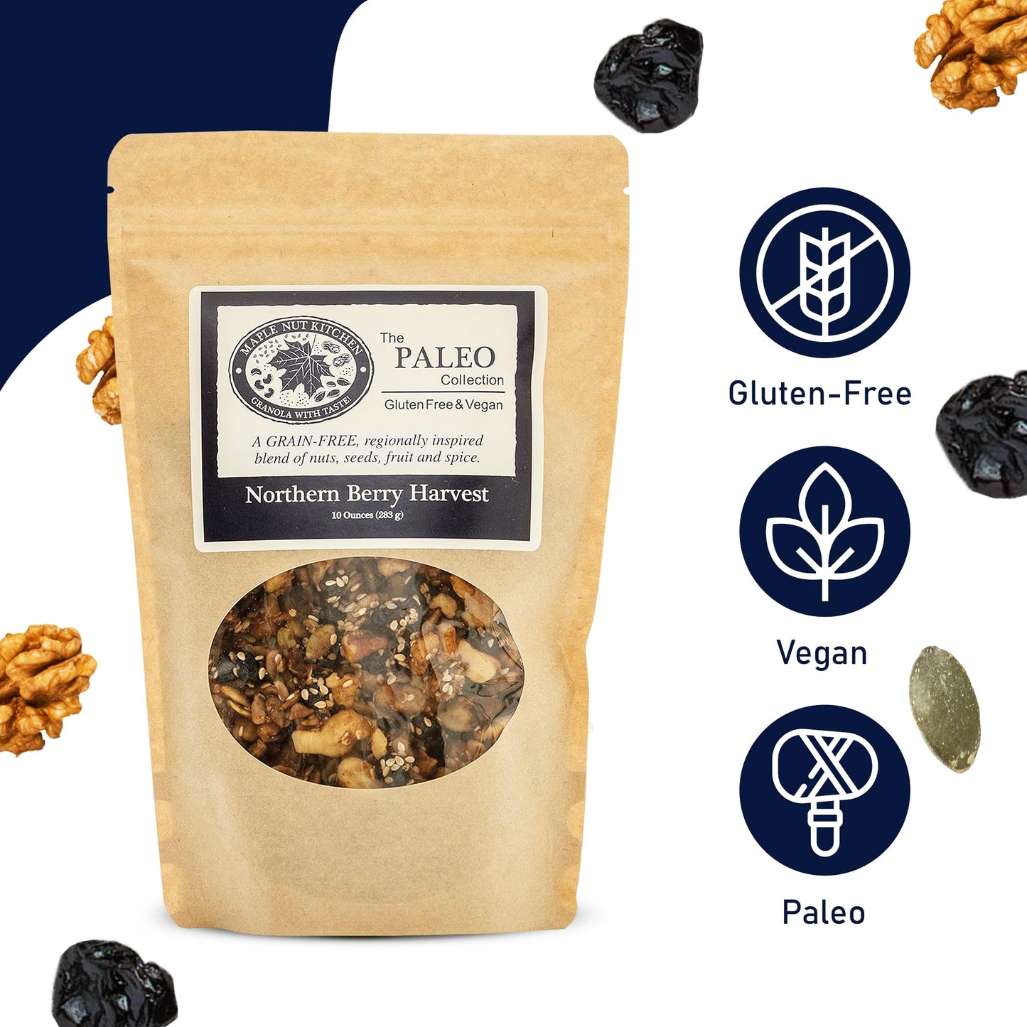 Maple Nut Kitchen Northern Berry Harvest Granola 3-Pack - Grain-Free with Walnuts, Seeds, Blueberries & Vanilla | Paleo, Low Carb, No Sugar Added