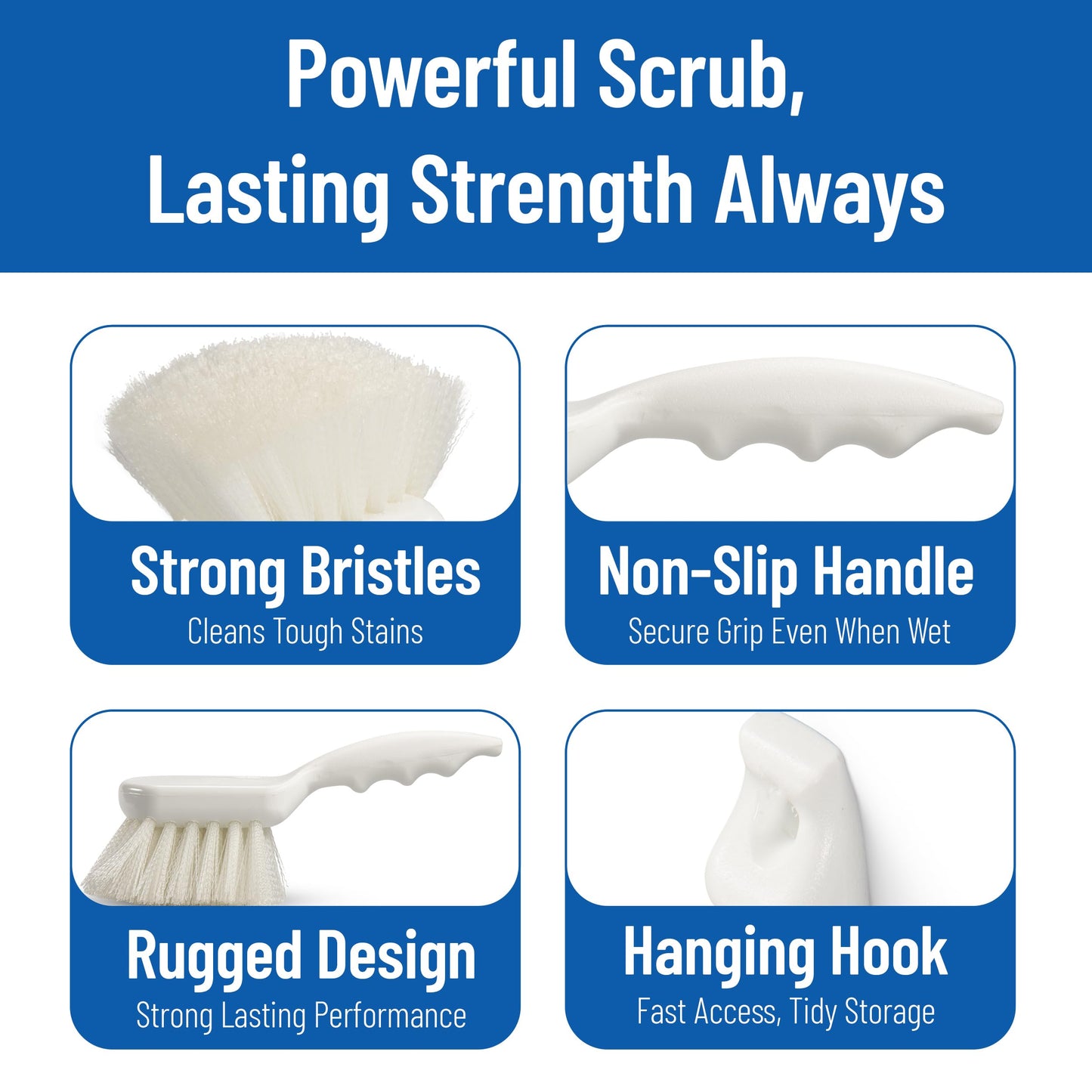 SPARTA Flo-Pac 8" Utility Scrub Brush with 2" Nylon Bristles, Plastic Pistol Grip Handle, Commercial Handheld Cleaning Brush, White