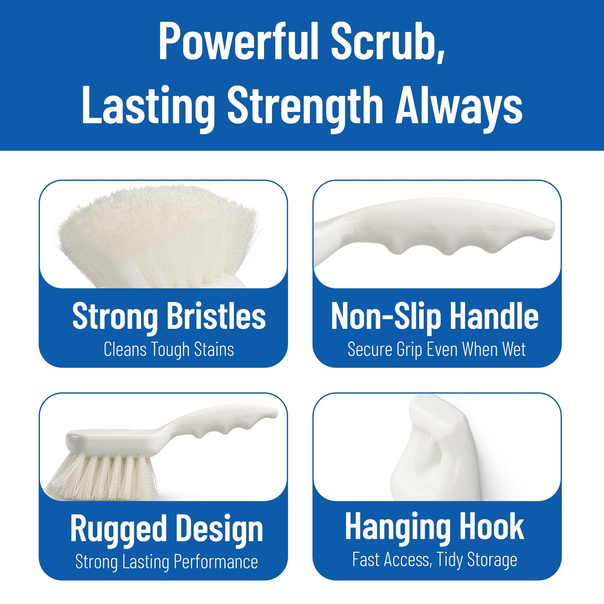 SPARTA Flo-Pac 8" Utility Scrub Brush with 2" Nylon Bristles, Plastic Pistol Grip Handle, Commercial Handheld Cleaning Brush, White