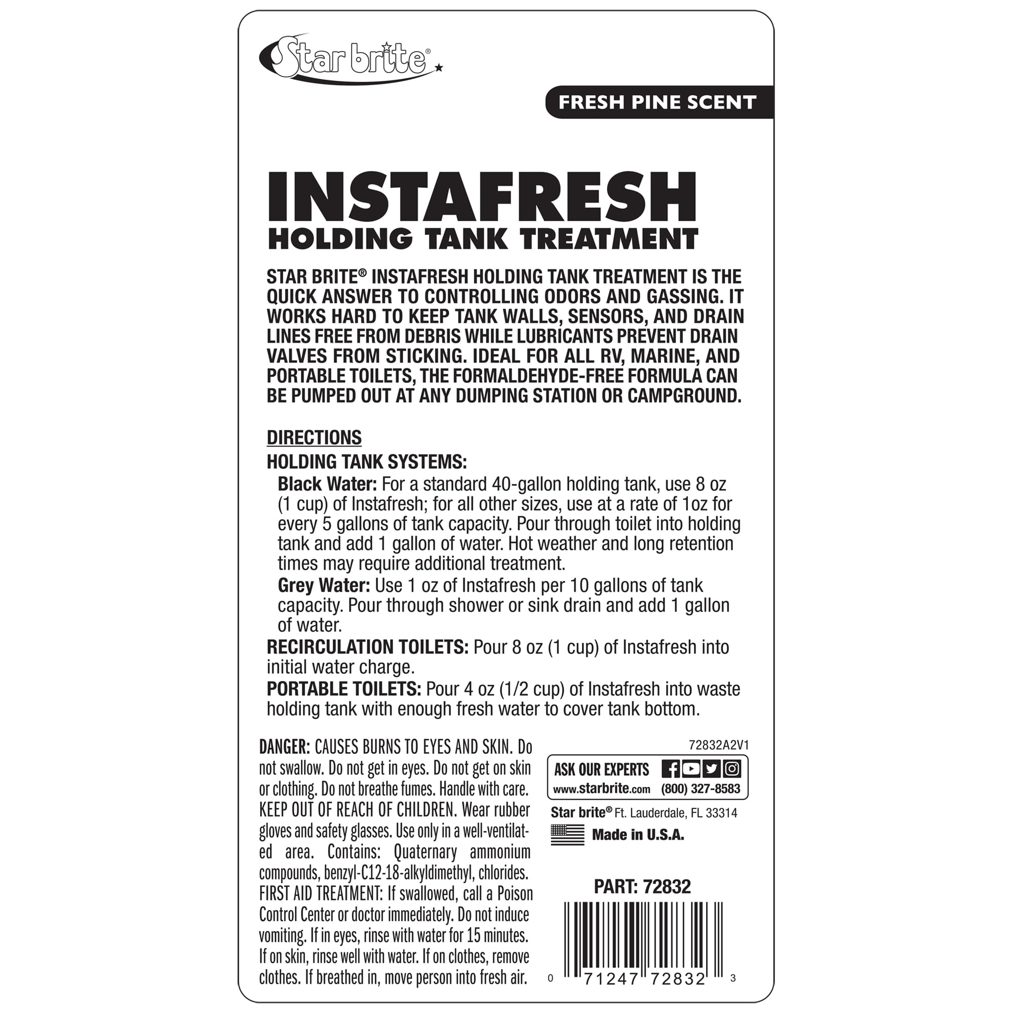 STAR BRITE Instafresh Holding Tank Treatment, Fresh Pine Scent - Odor Eliminator & Waste Breakdown - RV, Marine, Boat Use - Formaldehyde-Free